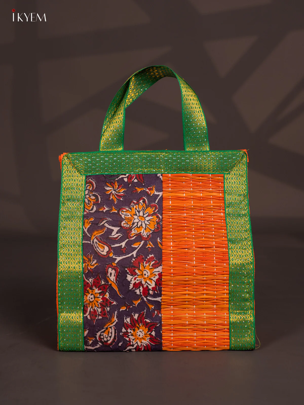 Flower Design Korai Bag With Zari Border - Orange - KN28124