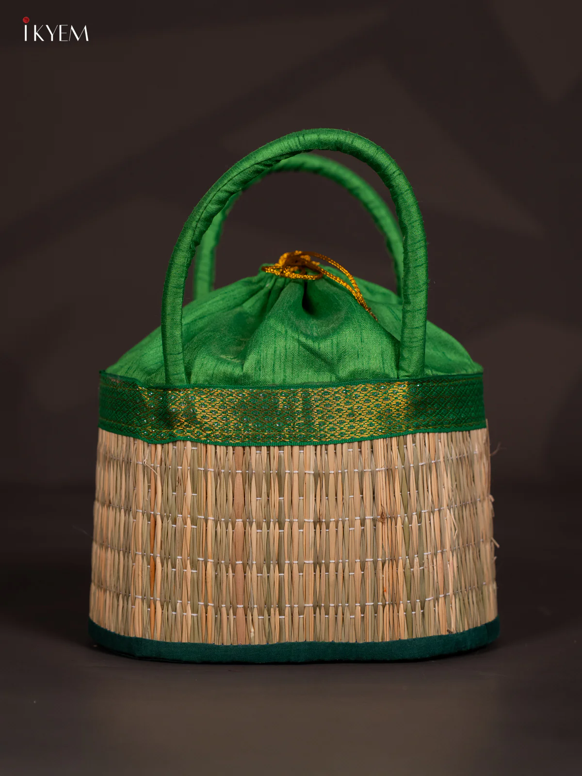 Green Korai Stackable Basket With Potli - 5 Inch - KN28130
