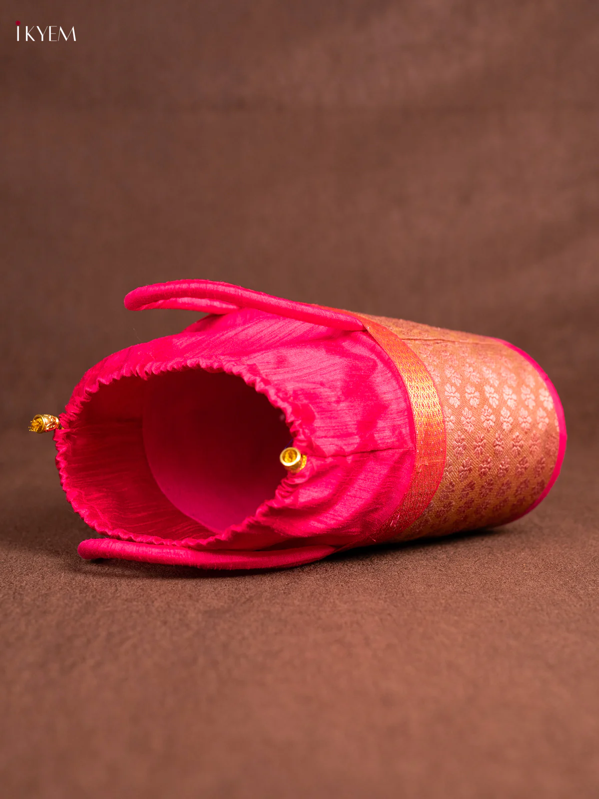 Raw Silk Korai Stackable Basket With Potli - Pink - 6 Inches - KN28132 - Image 3