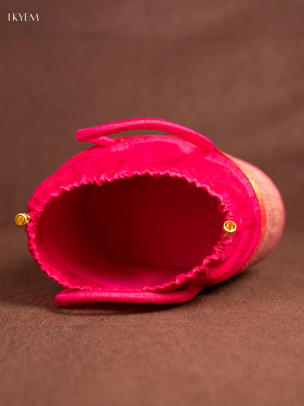 Raw Silk Korai Stackable Basket With Potli - Pink - 6 Inches - KN28132 - Image 4