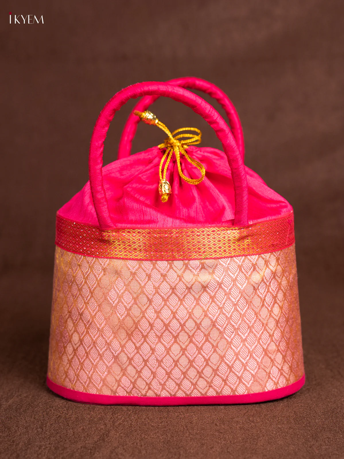 Raw Silk Korai Stackable Basket With Potli - Pink - 6 Inches - KN28133 - Image 2