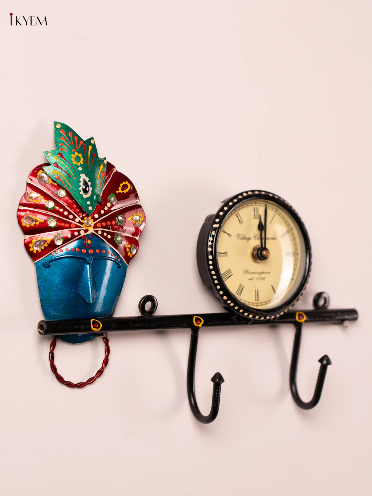 METAL PAINTED WALL KRISHNA HOOK WITH CLOCK - KN29154 - Image 4