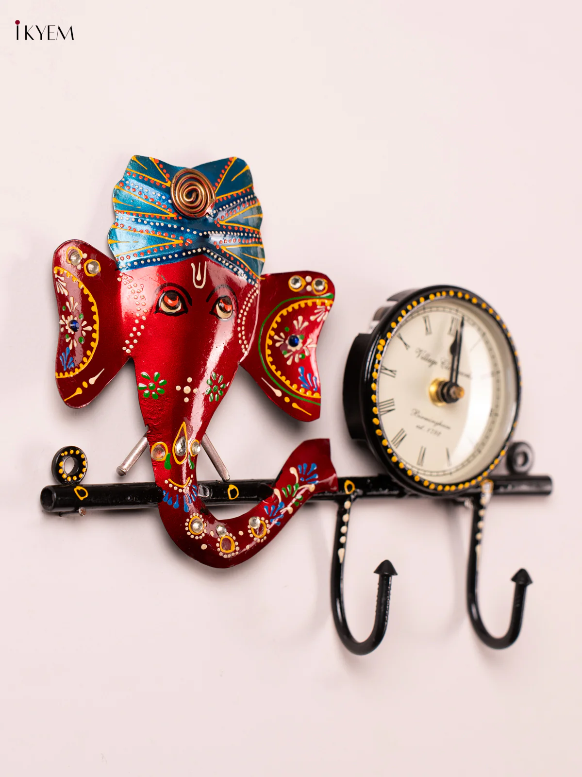 METAL PAINTED WALL GANESH HOOK WITH CLOCK - KN29155 - Image 4