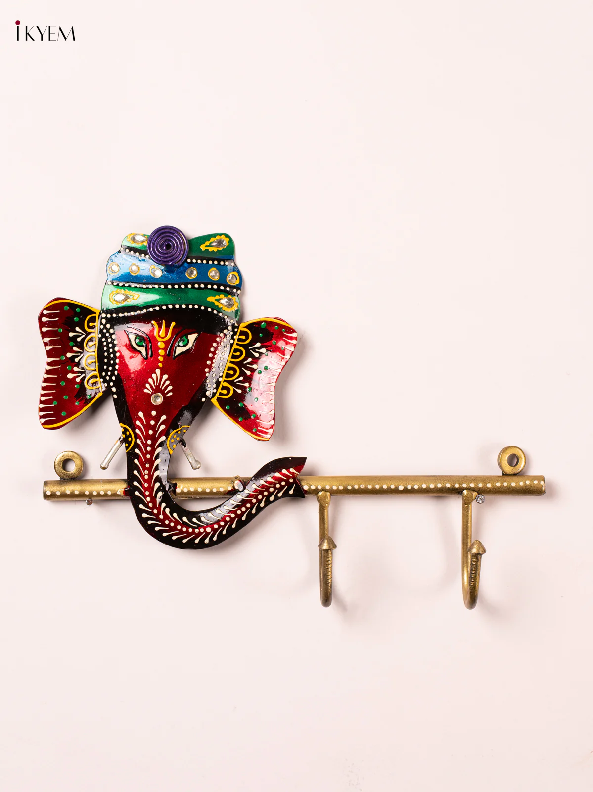 METAL PAINTED WALL GANESHA 2 HOOK - KN29158