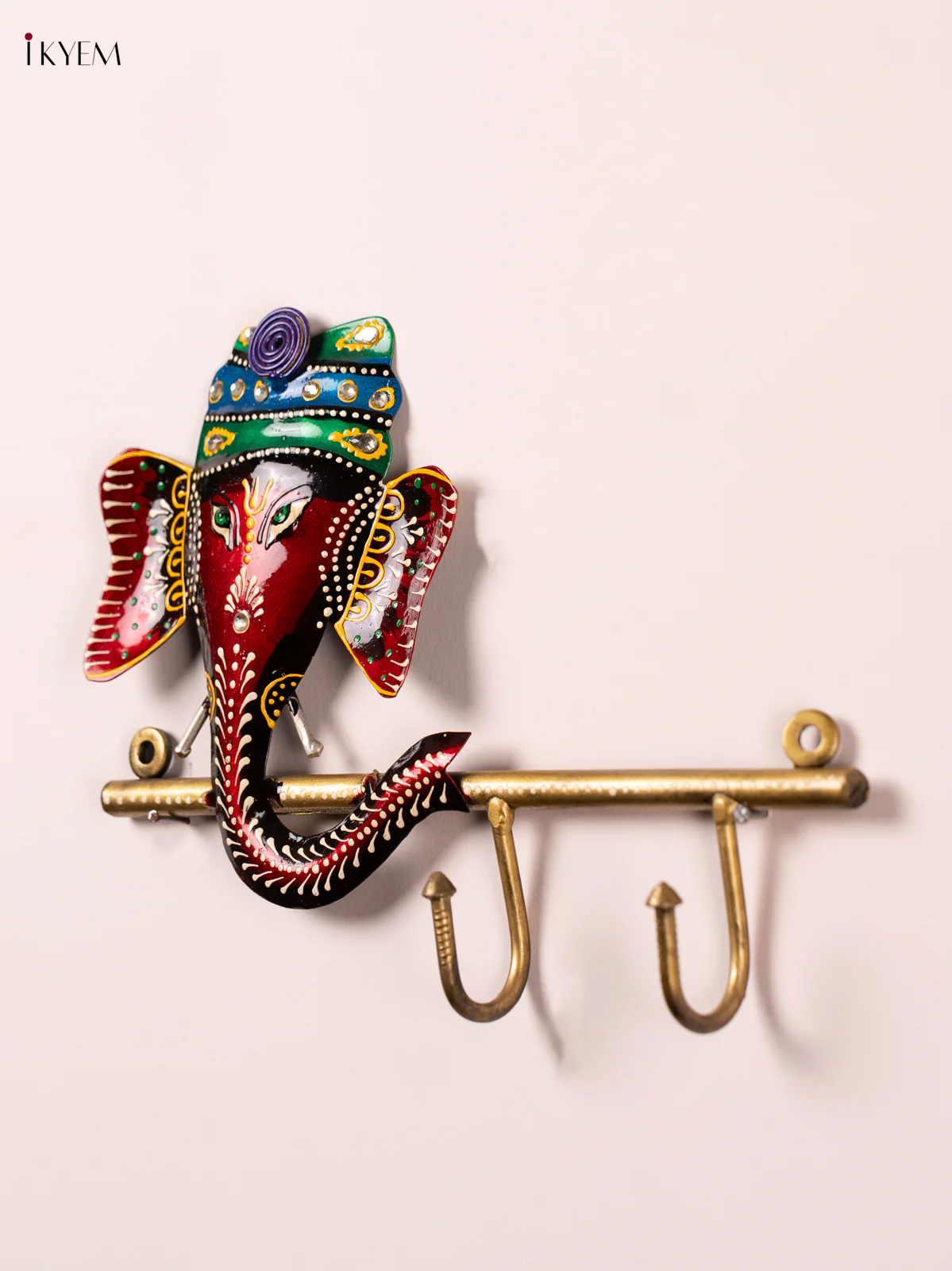 METAL PAINTED WALL GANESHA 2 HOOK - KN29158 - Image 2