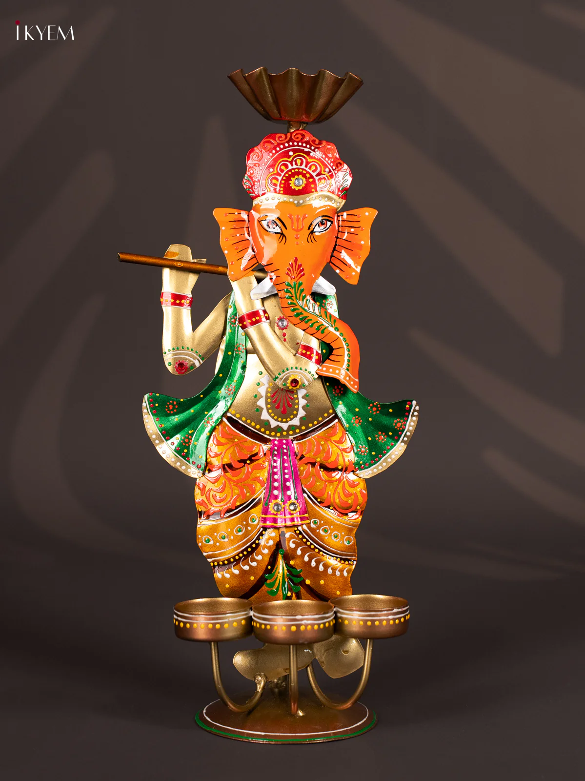 METAL PAINTED TEA LIGHT GANESH ON STAND