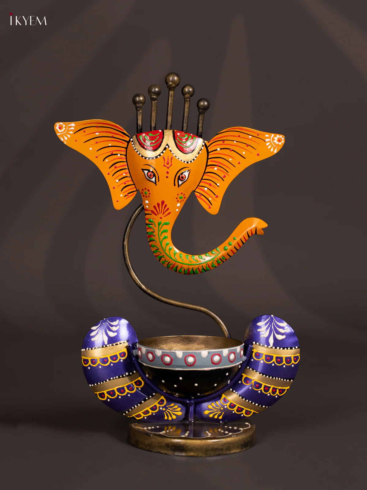 METAL PAINTED GANESHA TEA LIGHT YELLOW - KN29199