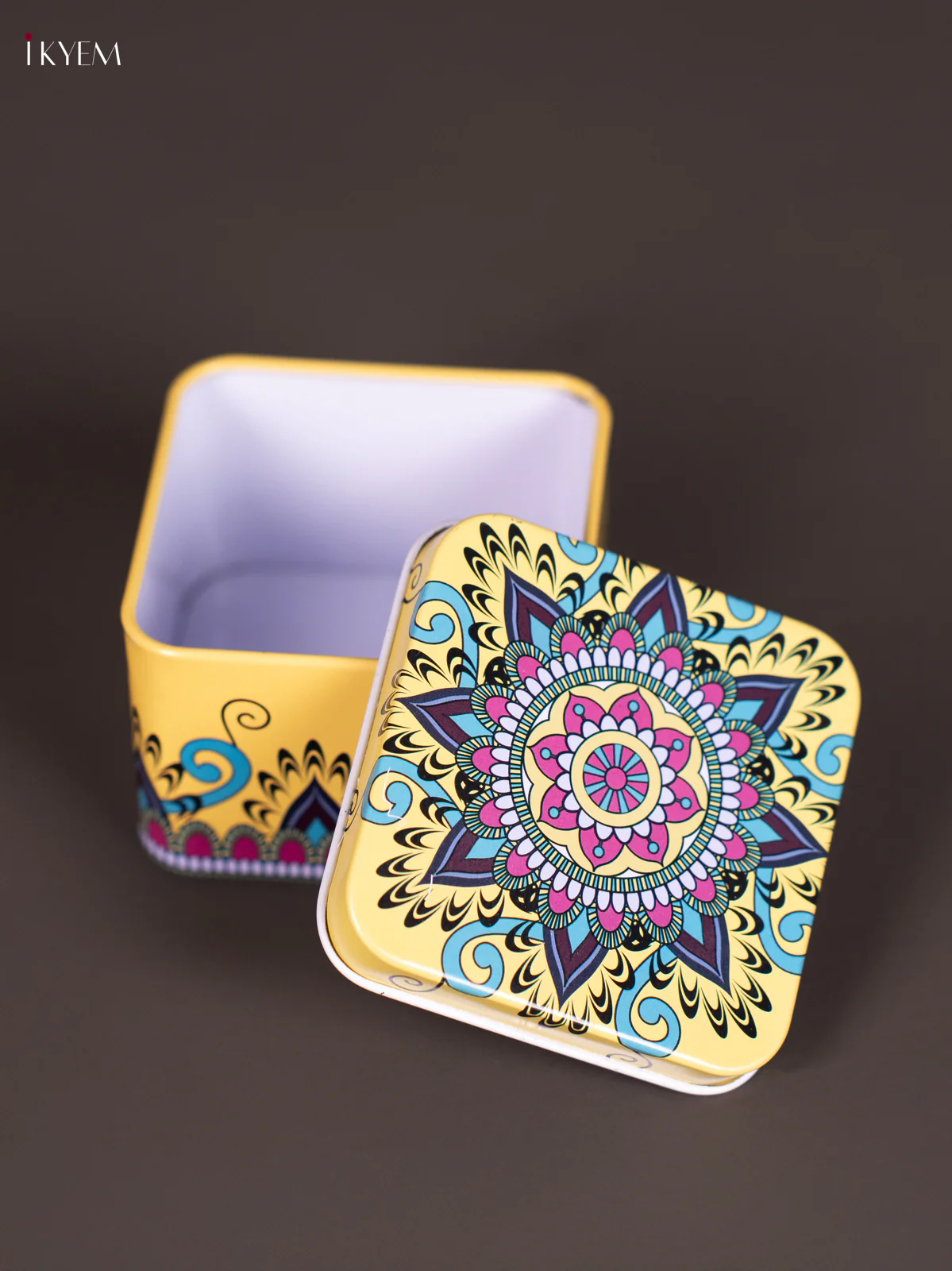 Square Decorative Tin Box - Yellow- KN31214 - Image 2