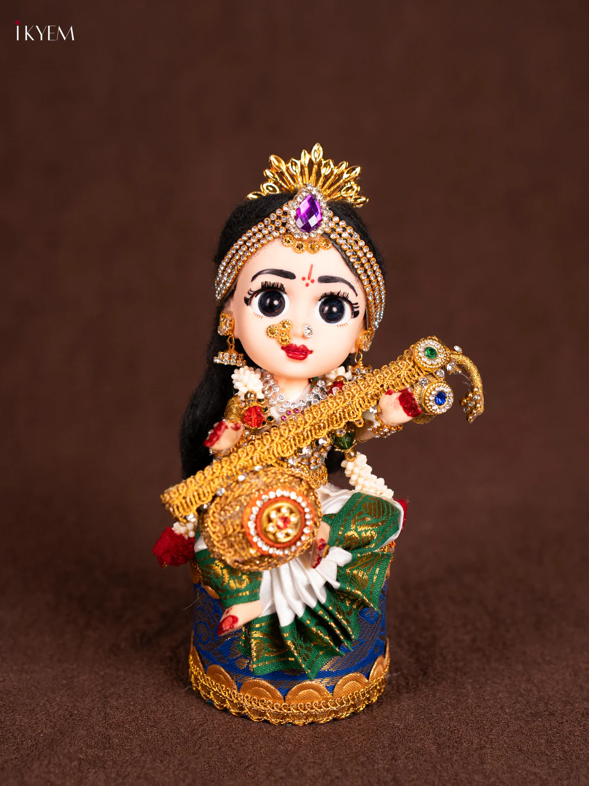 Cute Devi Saraswati Doll Seer Varisai - White with Green - KN31239