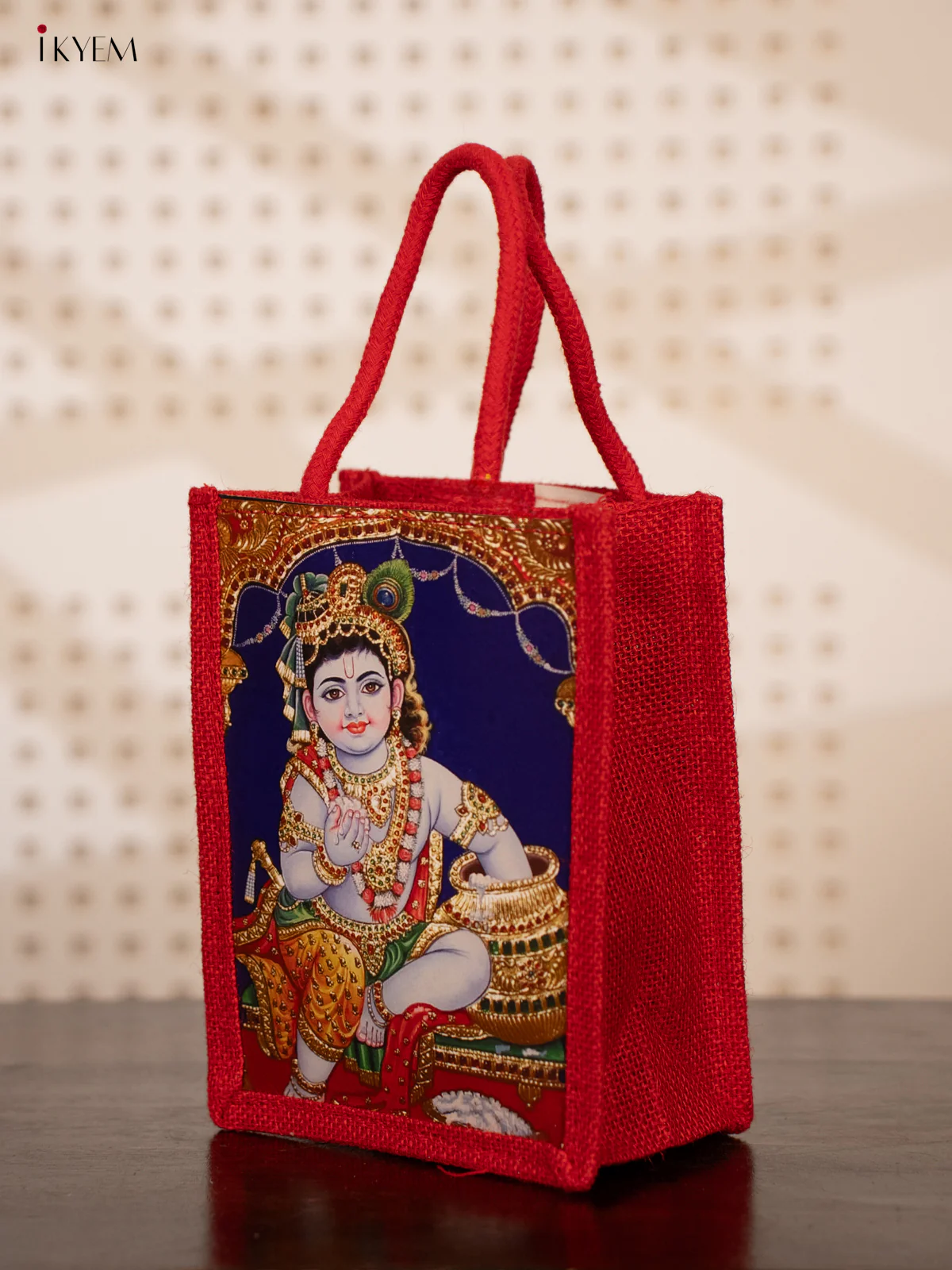 Tanjore Style krishna Printed Jute bags - KE21111 - Image 3