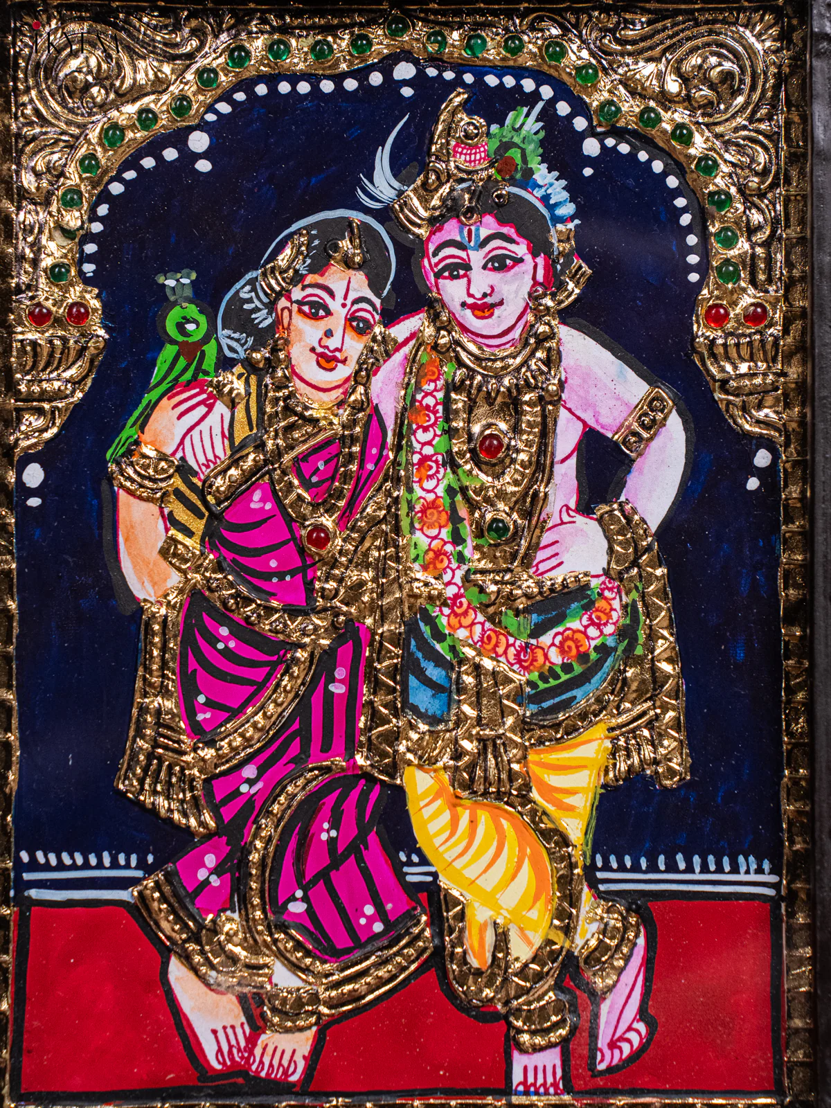 Elegant Krishna & Rukmini Thanjavur painting In Teak Wood Frame (11x9) - KH26121 - Image 3