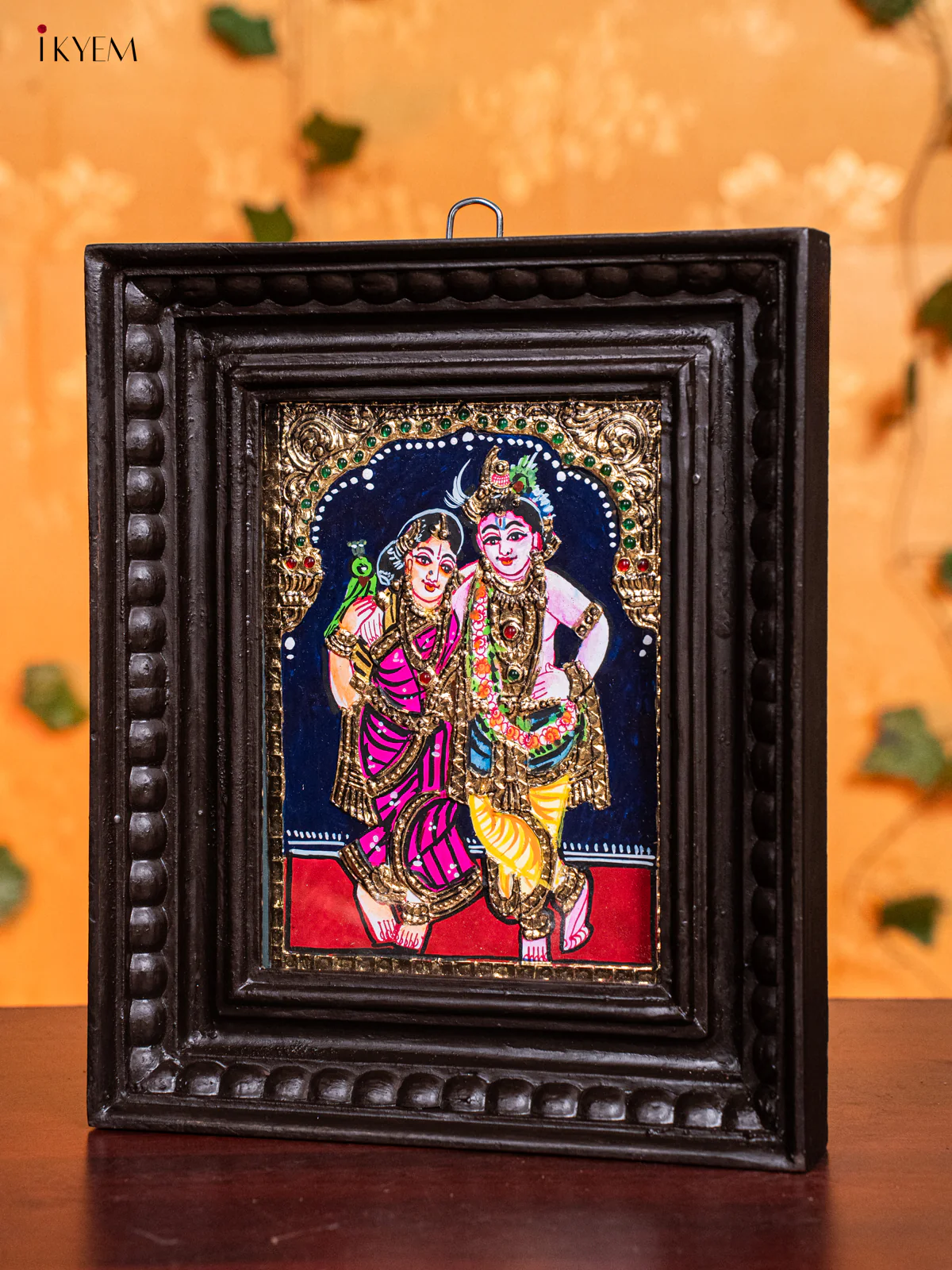 Elegant Krishna & Rukmini Thanjavur painting In Teak Wood Frame (11x9) - KH26121 - Image 4