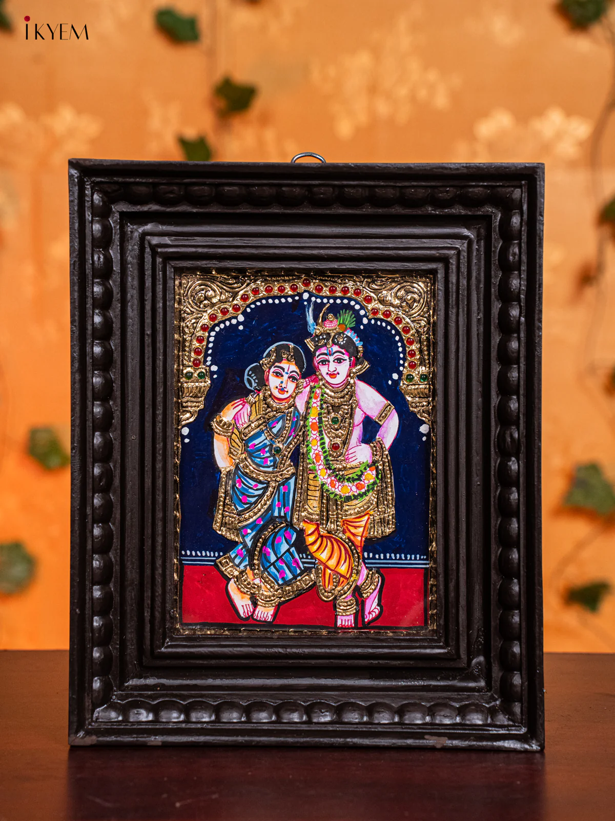 Artistic Krishna & Rukmini Thanjavur painting In Teak Wood Frame (11x9) - KH26122