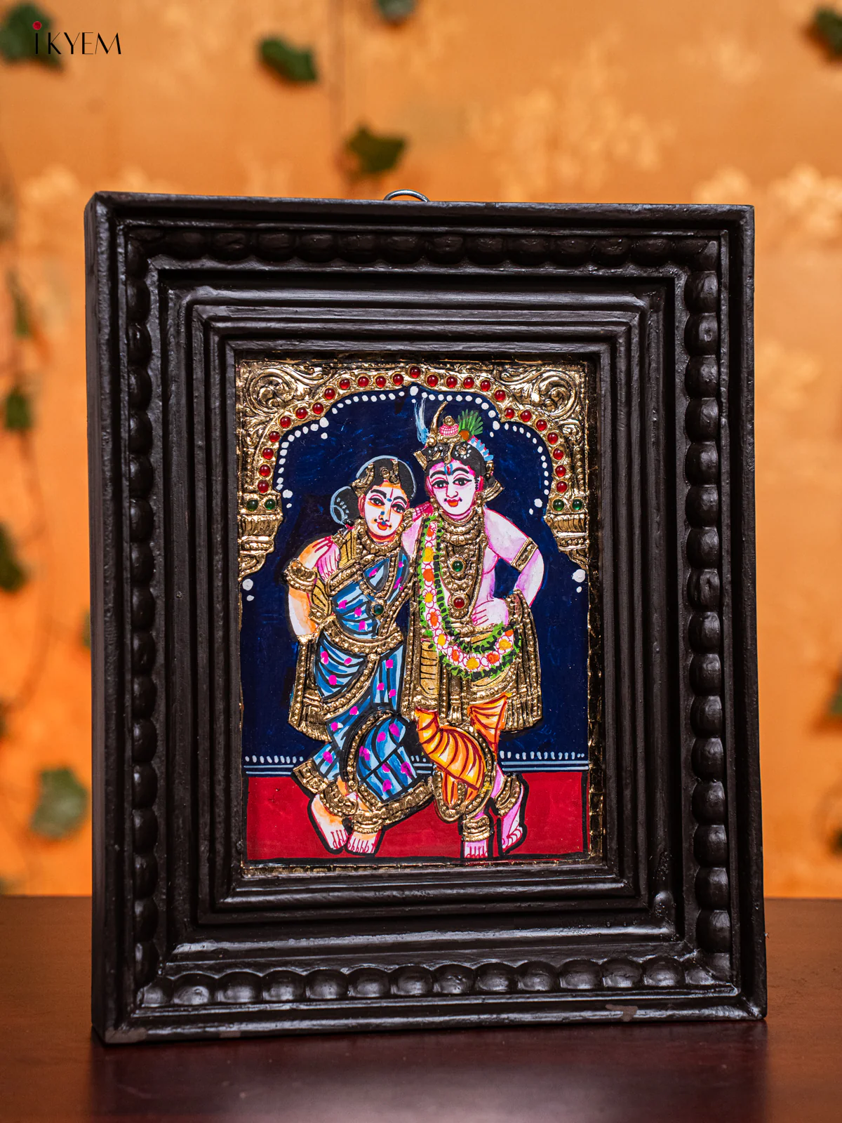 Artistic Krishna & Rukmini Thanjavur painting In Teak Wood Frame (11x9) - KH26122 - Image 2