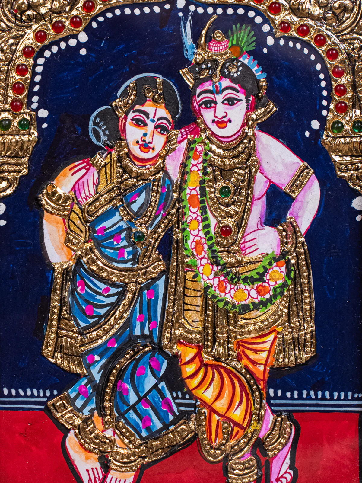 Artistic Krishna & Rukmini Thanjavur painting In Teak Wood Frame (11x9) - KH26122 - Image 3