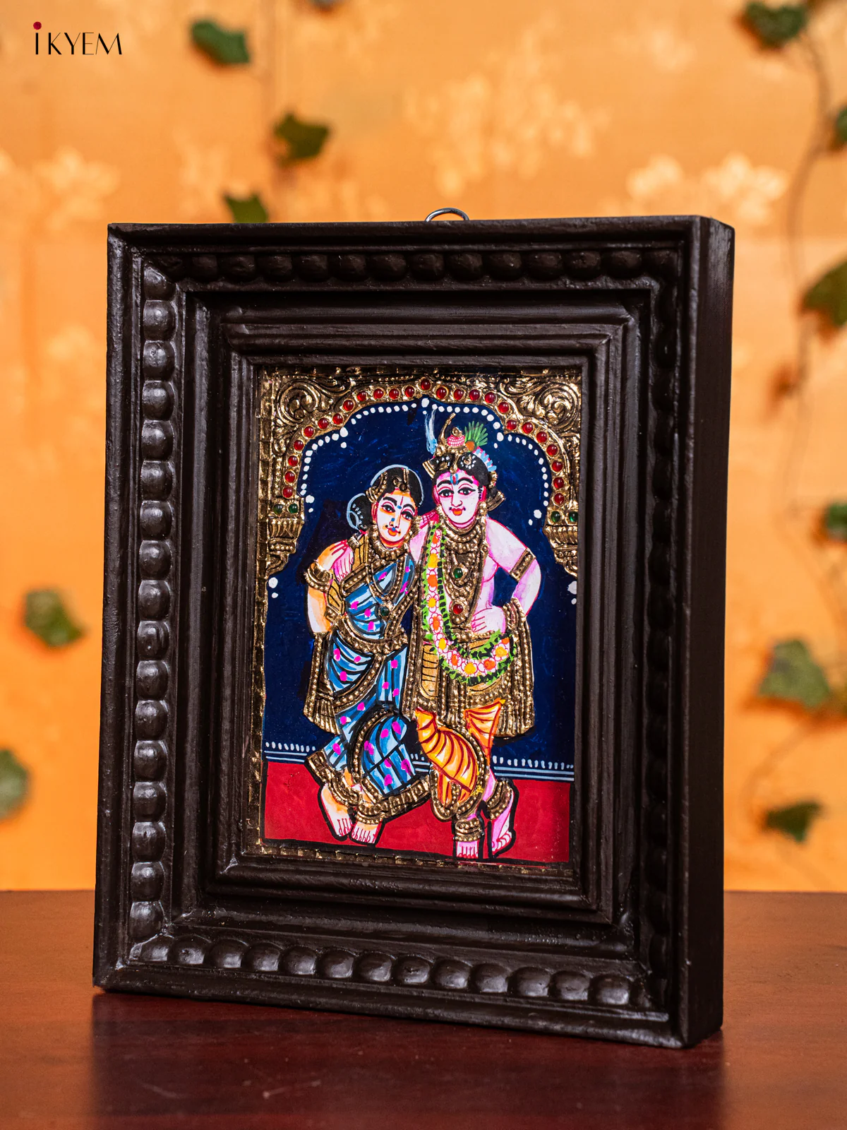 Artistic Krishna & Rukmini Thanjavur painting In Teak Wood Frame (11x9) - KH26122 - Image 4