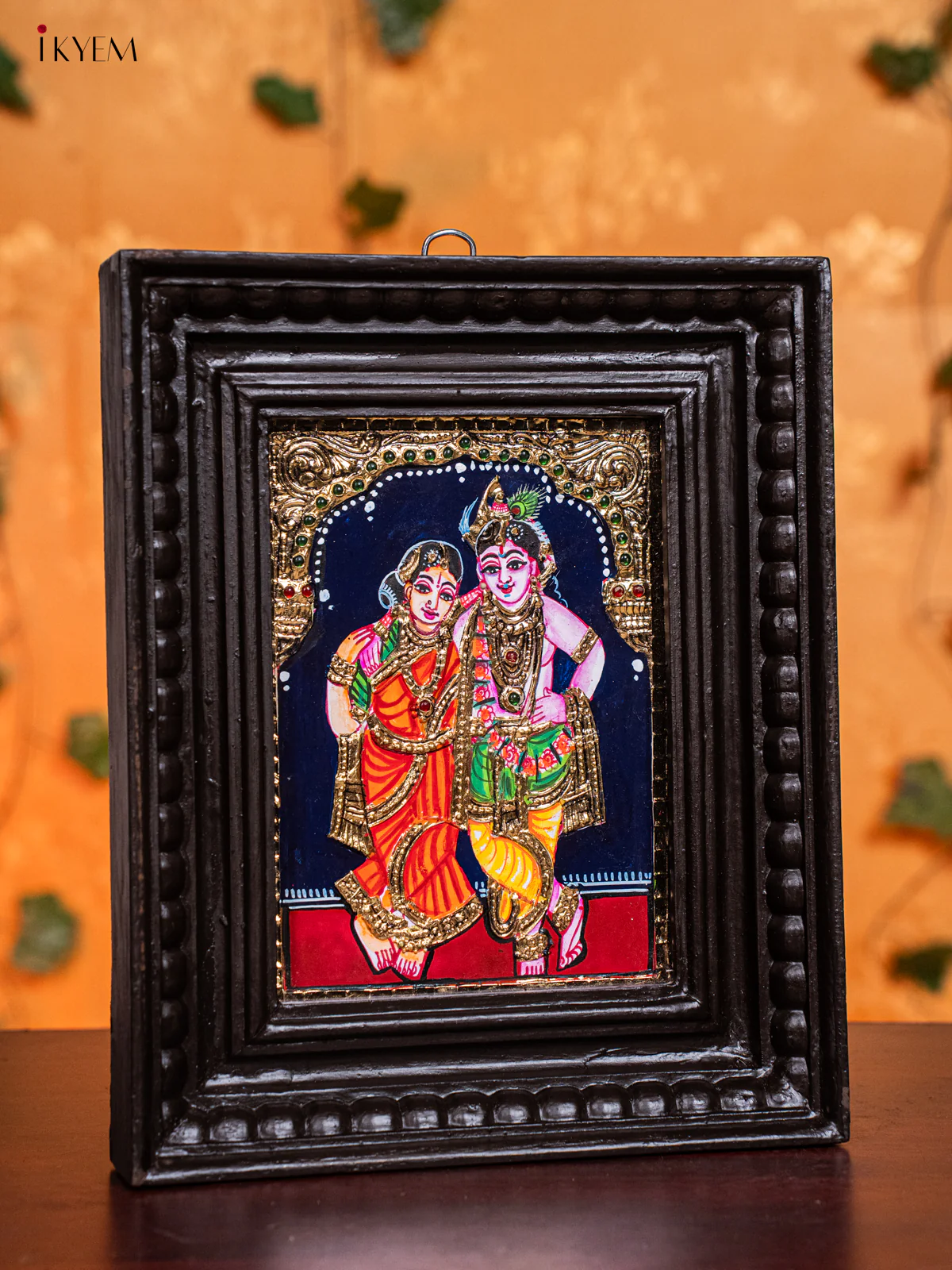 Beautiful Krishna & Rukmani Thanjavur painting (11x9) - KH26123 - Image 2