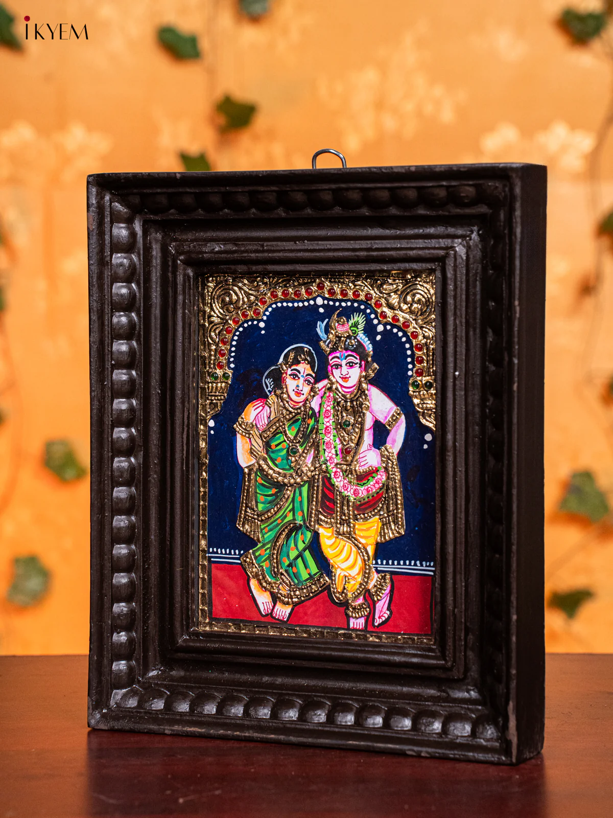 Stunning Krishna & Rukmani Thanjavur painting In Teak wood Frame (11x9 Inch) - KH26124 - Image 4