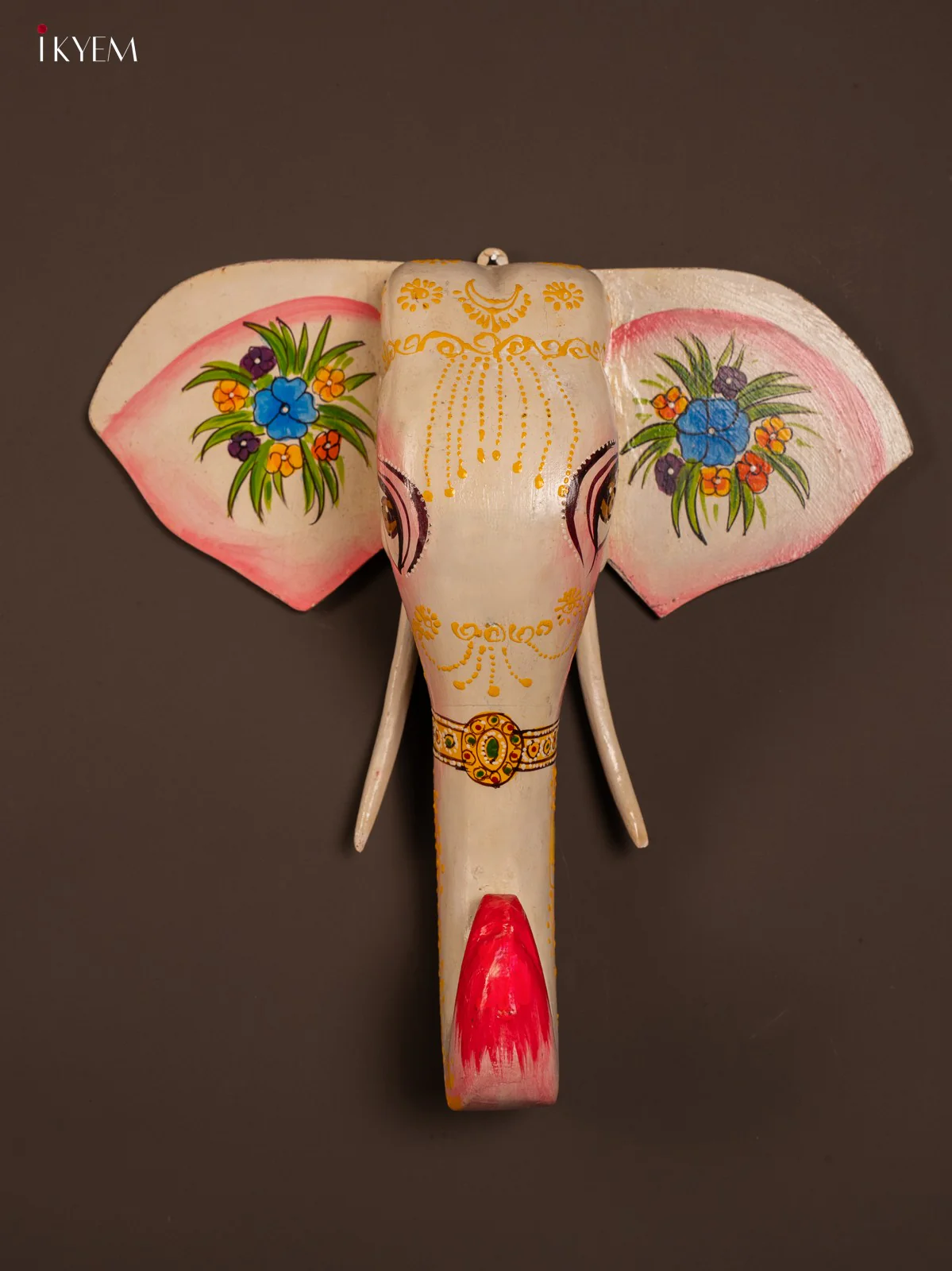 Light Pink hand painted elephant head wooden Wall Decor - KF03136