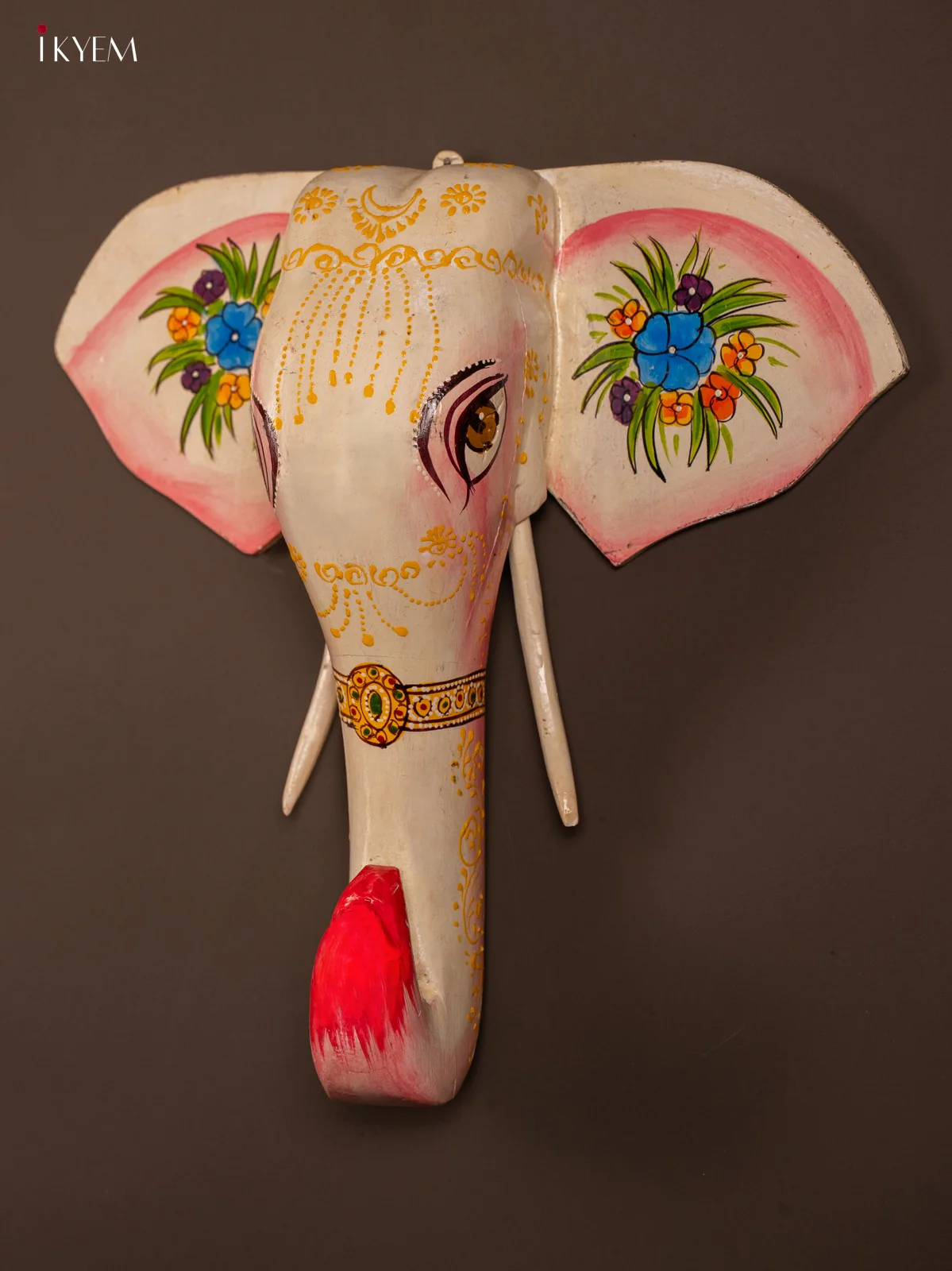 Light Pink hand painted elephant head wooden Wall Decor - KF03136 - Image 3