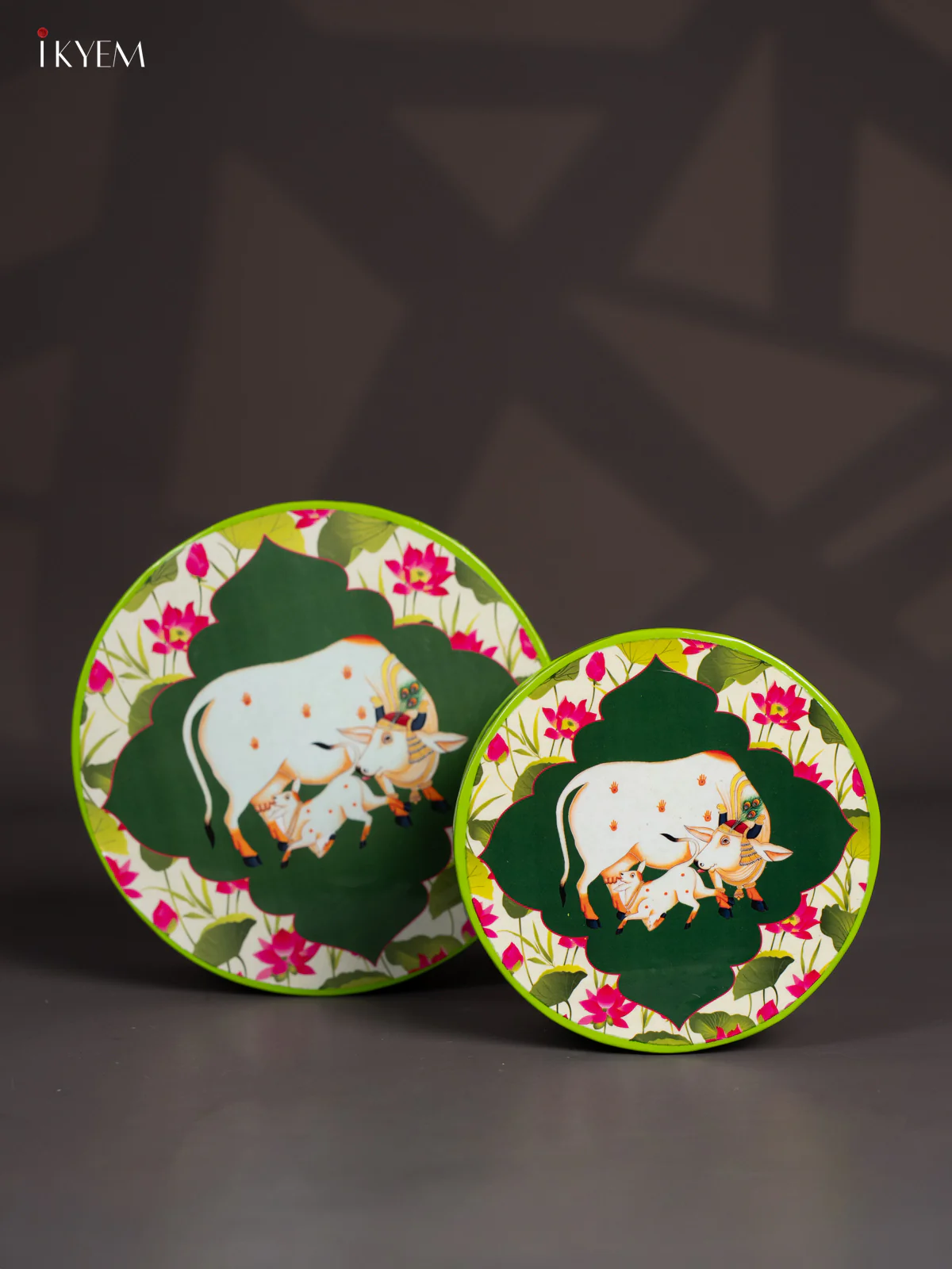 Cow & Calf Digital Printed Metal Storage Box Set of 2 - Green - (8x8) Inches - KI15132