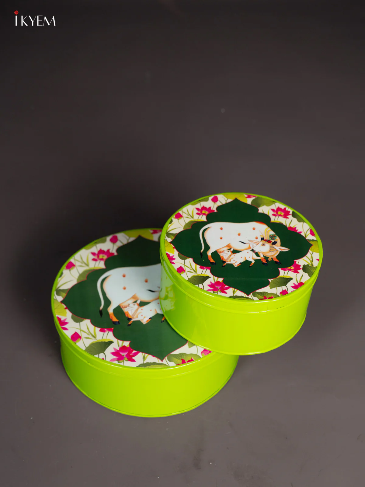 Cow & Calf Digital Printed Metal Storage Box Set of 2 - Green - (8x8) Inches - KI15132 - Image 2
