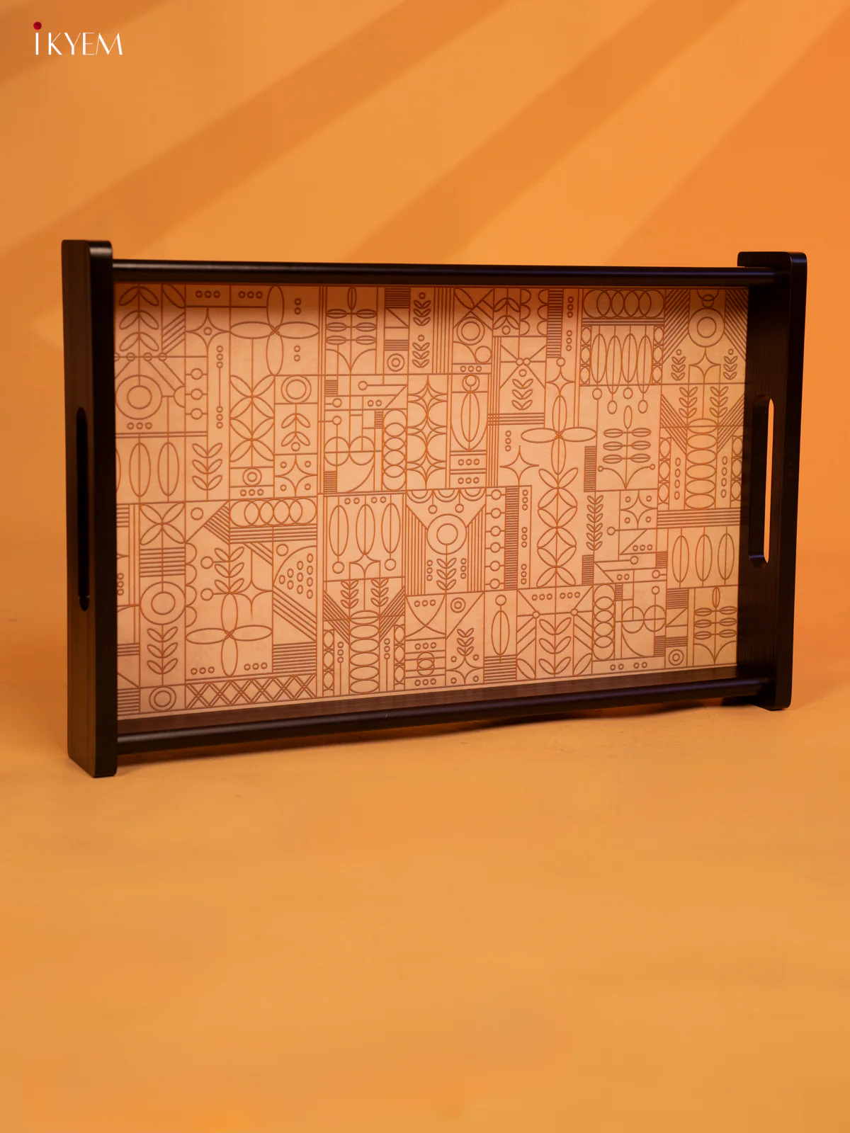 Line Art Printed Rectangular Wooden Tray (14×8) - KL18139
