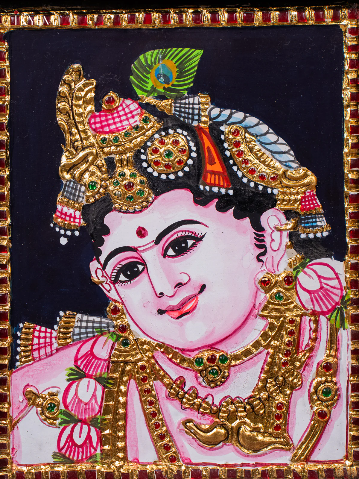 Bala Krishna Face Tanjore painting - (13×11) Inch - KJ03154 - Image 3