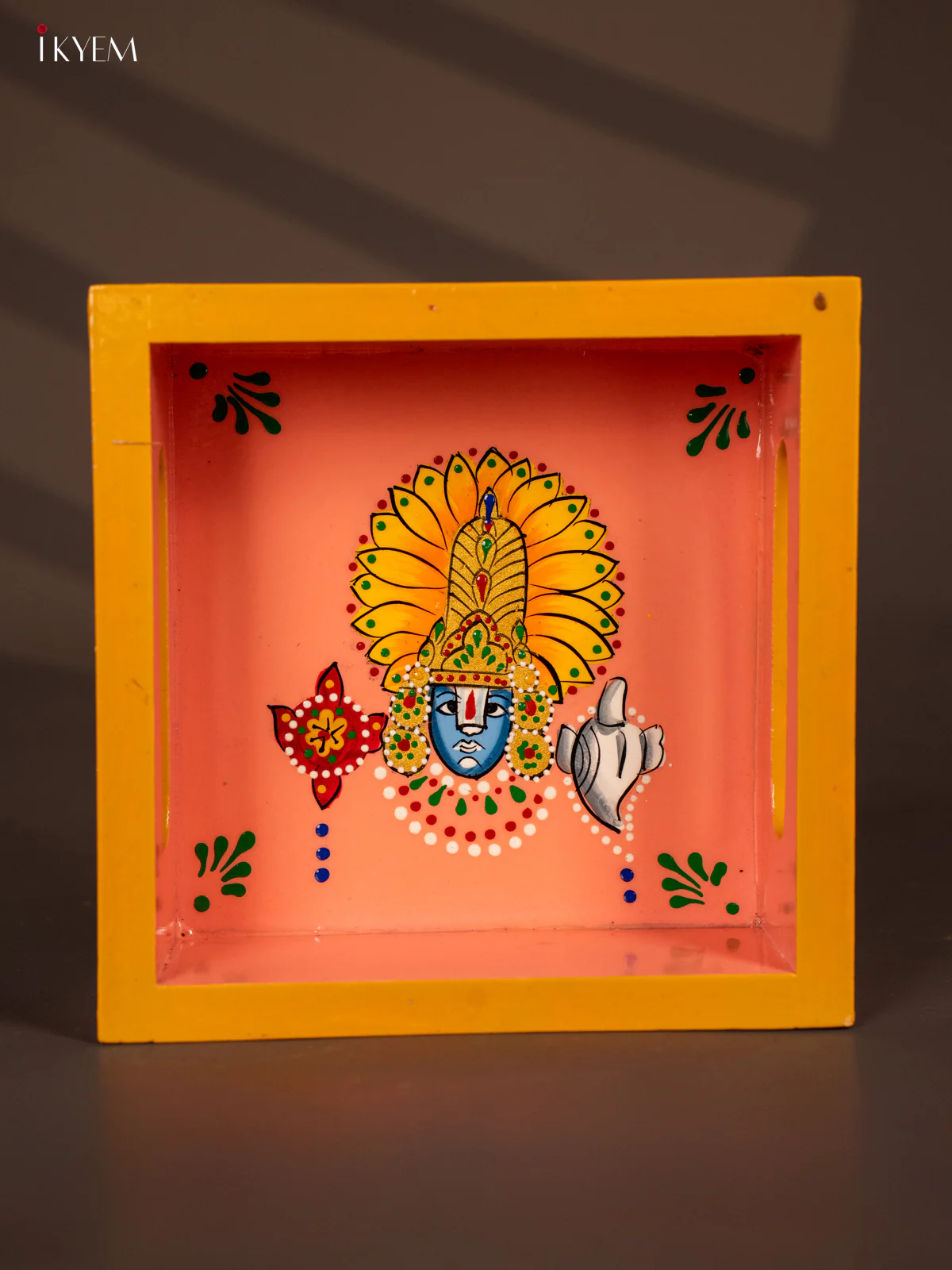 Divine Hand Painted Tirupati Lord Balaji Square Wooden Tray - (6x6) Inch - KG28133