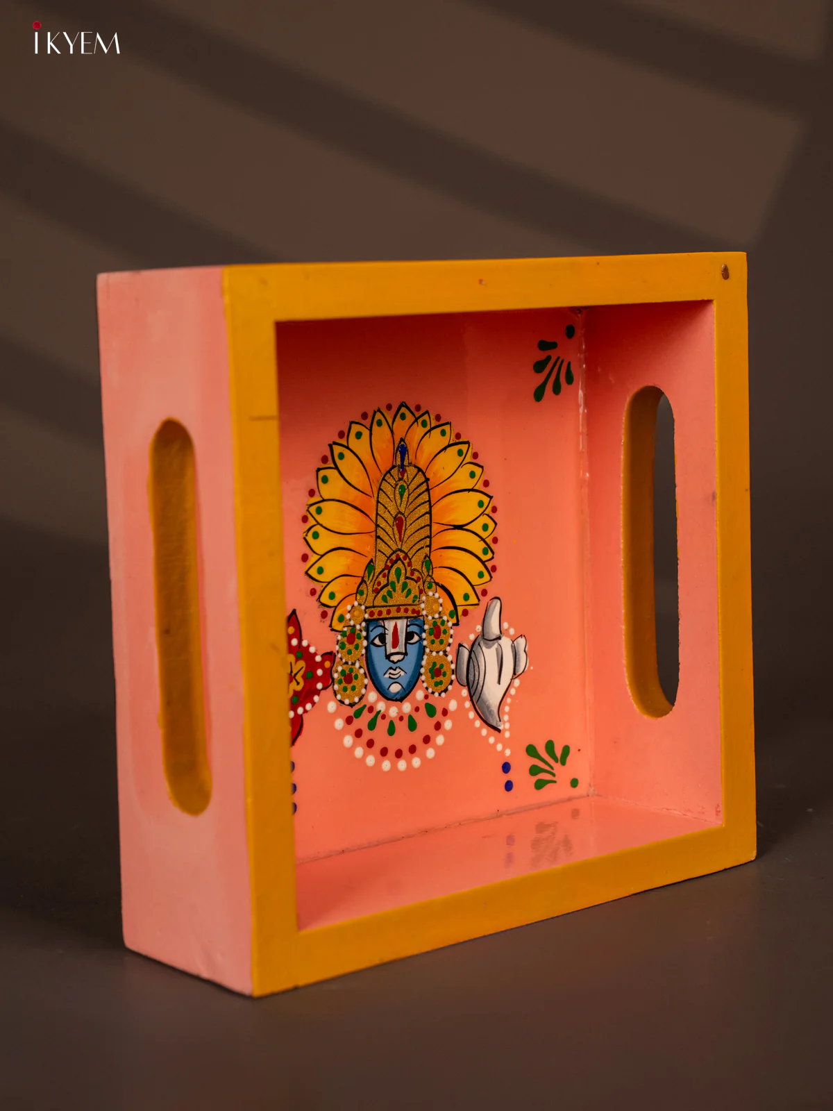 Divine Hand Painted Tirupati Lord Balaji Square Wooden Tray - (6x6) Inch - KG28133 - Image 2