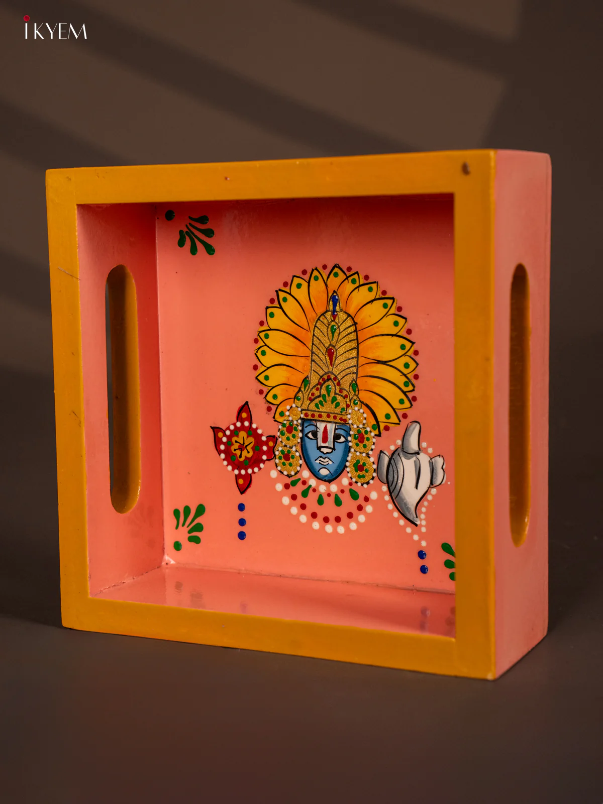 Divine Hand Painted Tirupati Lord Balaji Square Wooden Tray - (6x6) Inch - KG28133 - Image 4