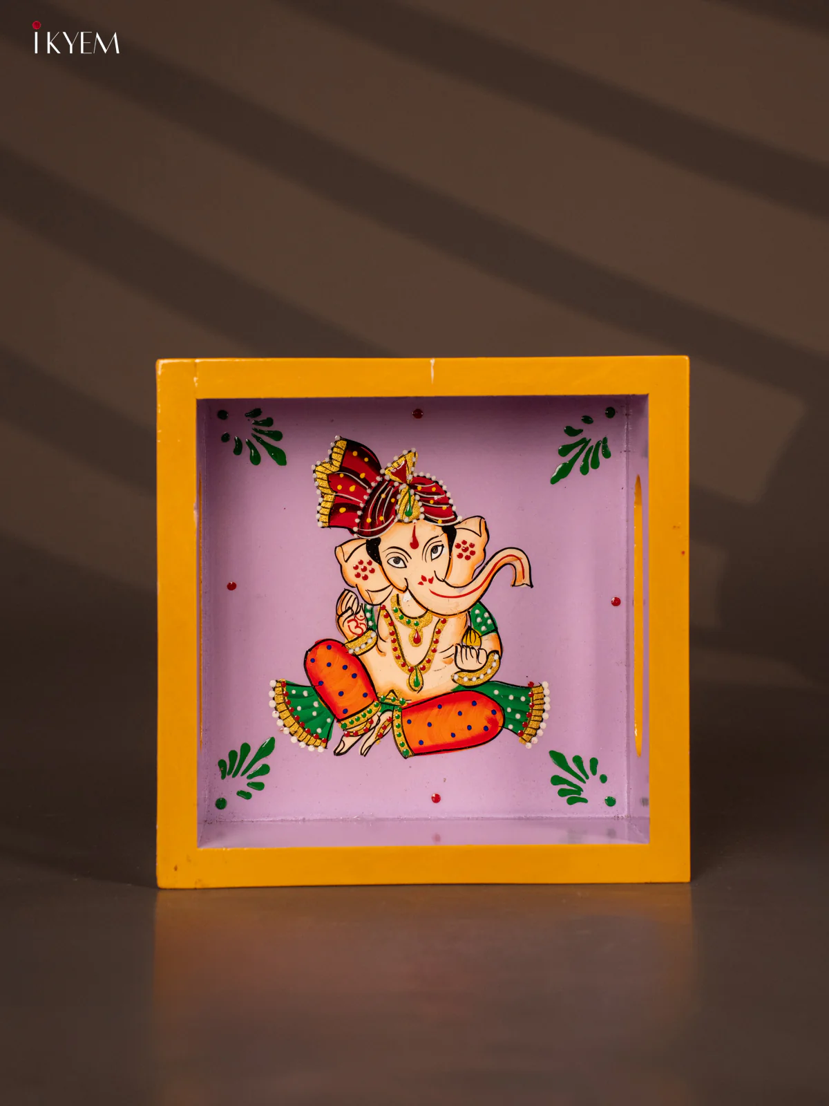 Elegant Hand Painted Lord Ganapathy Square Wooden Tray - (6x6) Inch - KG28129