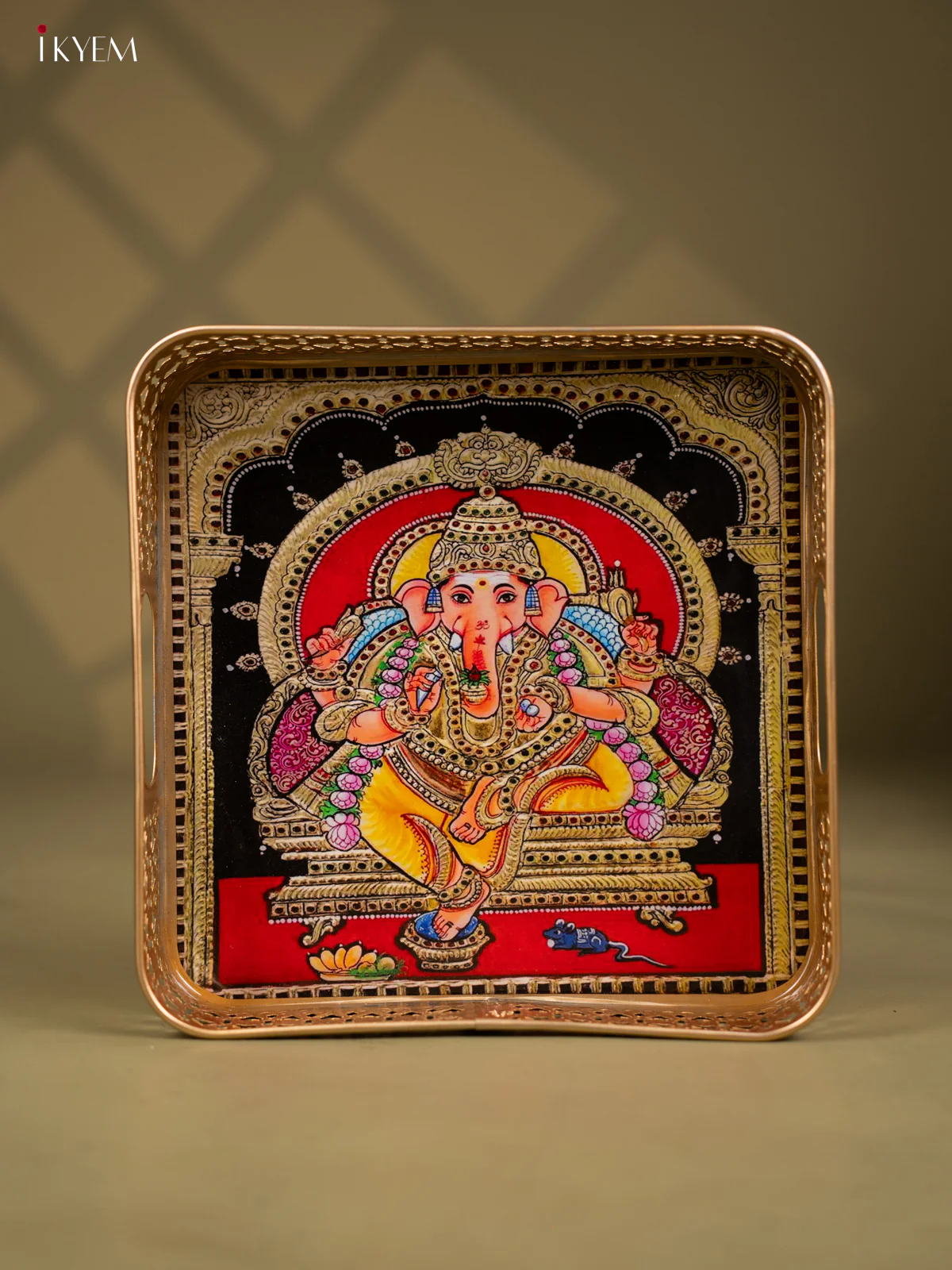 Lord Ganesha Printed Square Shaped Metal Tray - KF25122