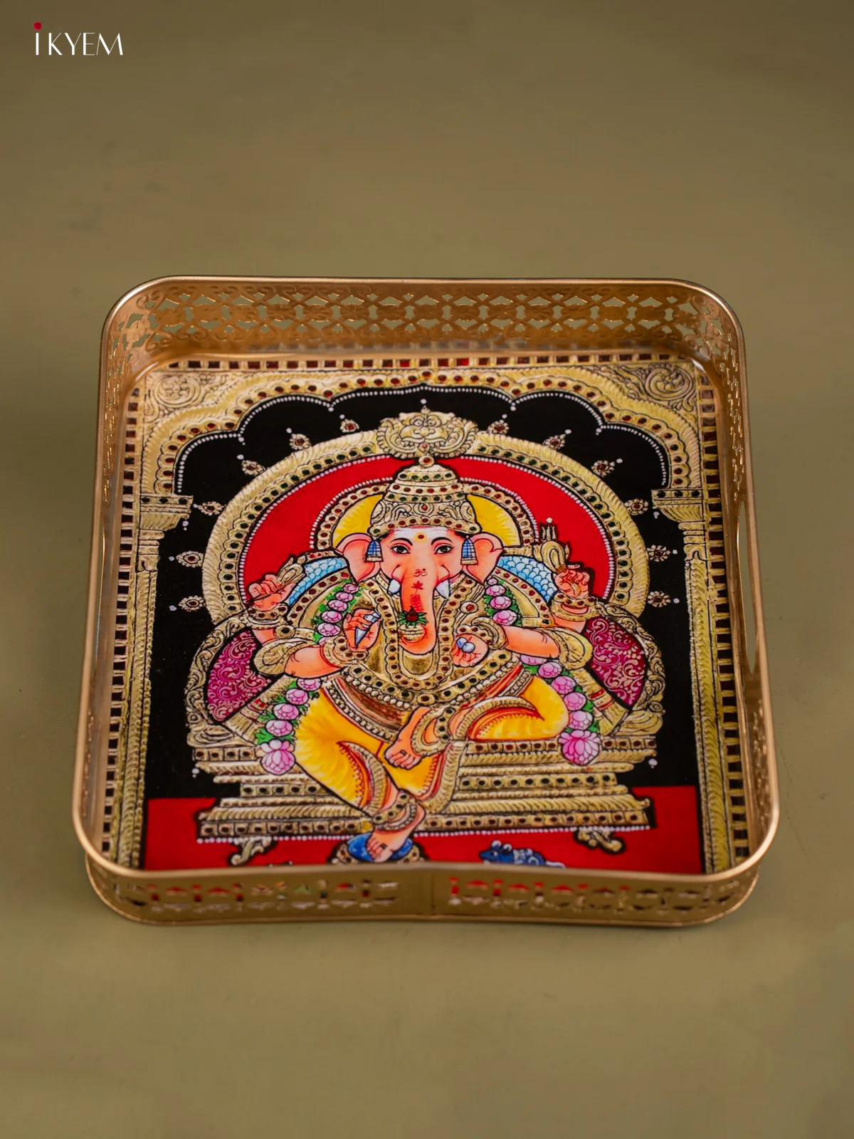 Lord Ganesha Printed Square Shaped Metal Tray - KF25122 - Image 4