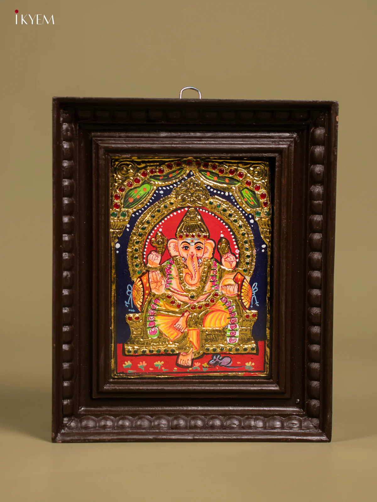 Grand Tanjore painting Of Lord Ganesha in Teakwood Frame - KF26151