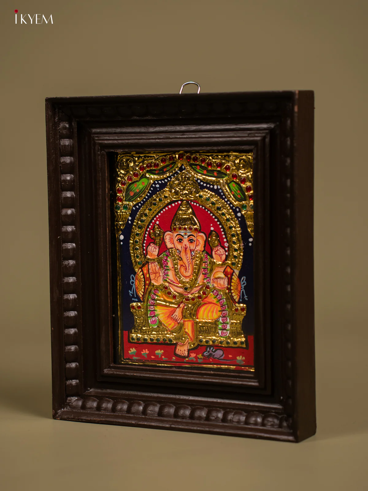 Grand Tanjore painting Of Lord Ganesha in Teakwood Frame - KF26151 - Image 3