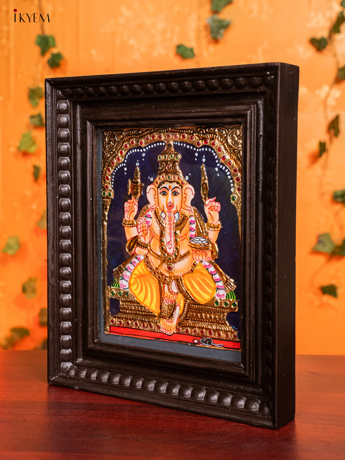 Exquisite Thanjavur painting Of Lord Ganesha (13x11 Inch) - KH26138 - Image 4