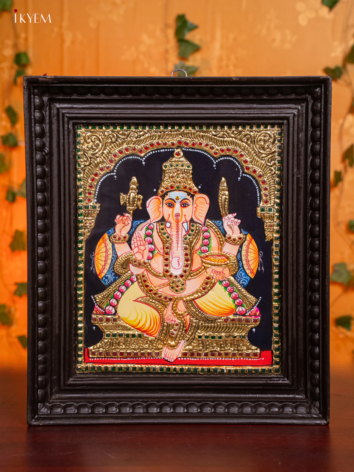 Sacred Thanjavur painting Of Lord Ganesha (13x15 Inch) - KH26170