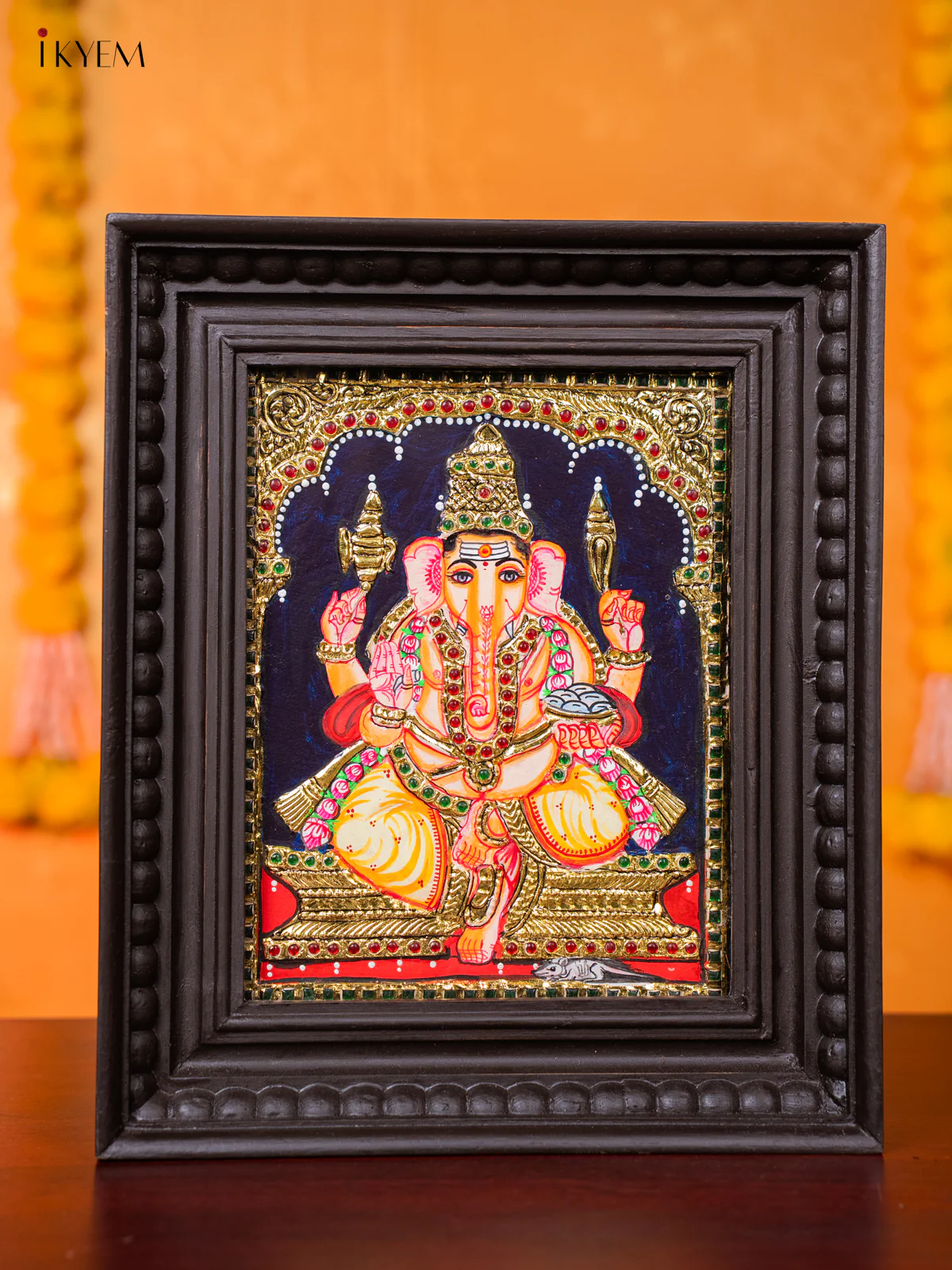 Exquisite Lord Ganapathy Thanjavur painting (13*11 inches) - KJ03160