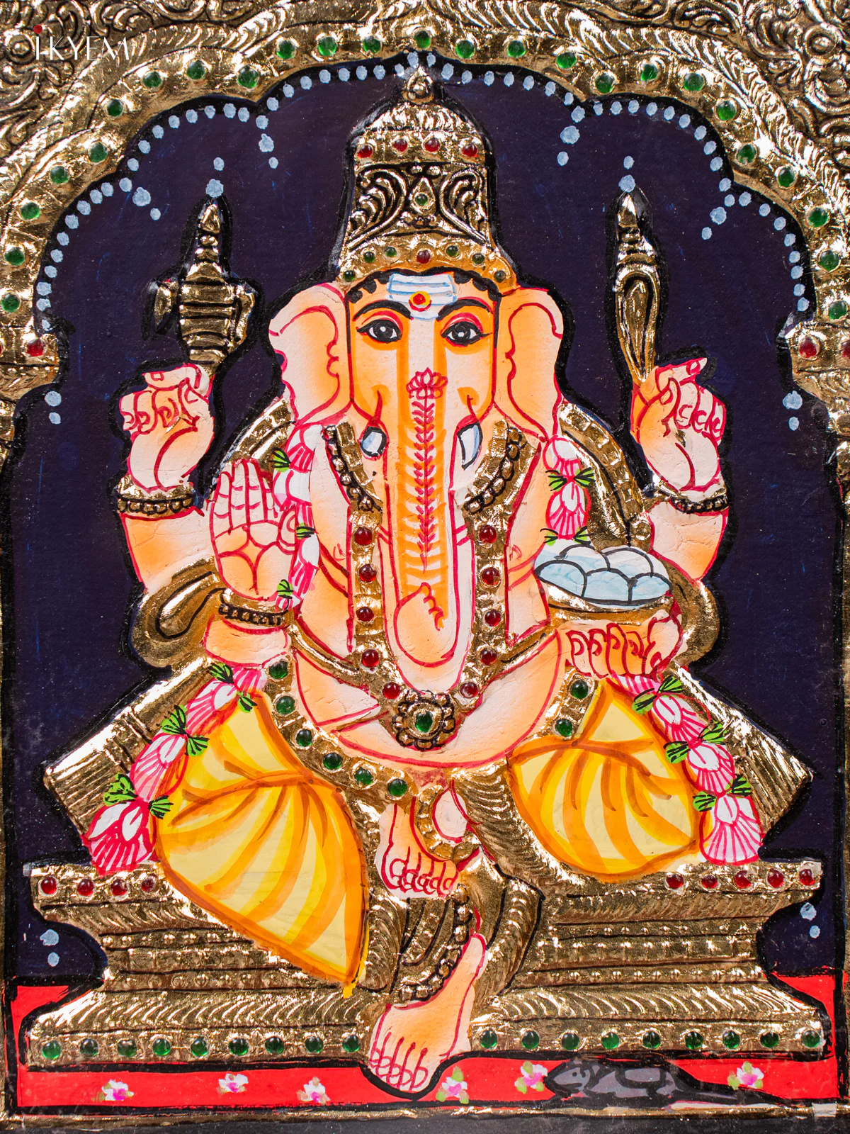 Lord Ganesha Tanjore painting - (13×11) Inch - KJ03162 - Image 3