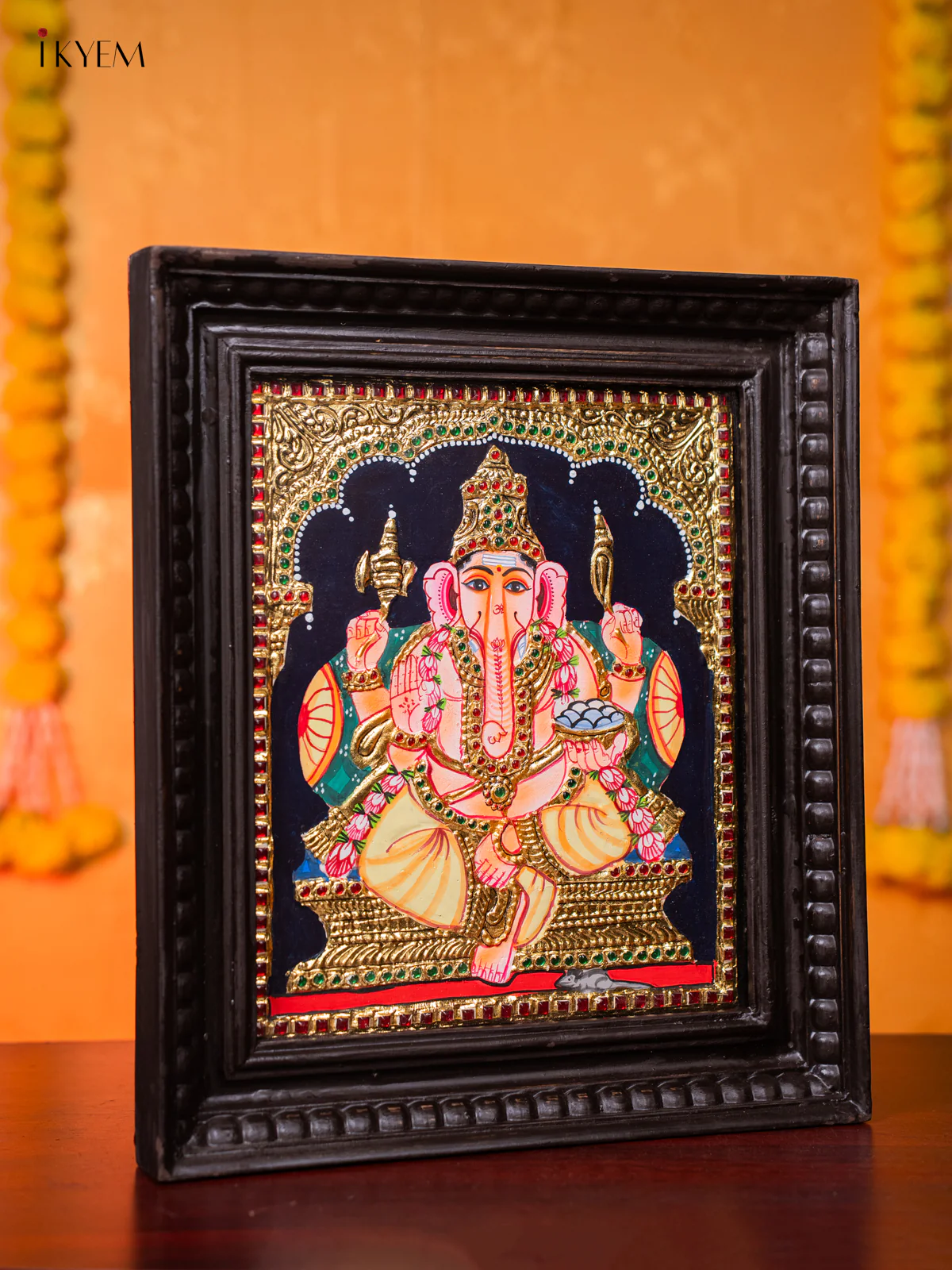 Lord Ganesha Tanjore painting - (15×13) Inch - KJ03187 - Image 4