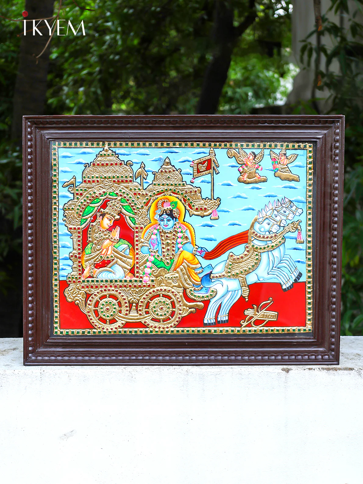 Regal Tanjore Painting Depicting Lord Krishna & Arjuna's Geethopadesam - 4IJ21023