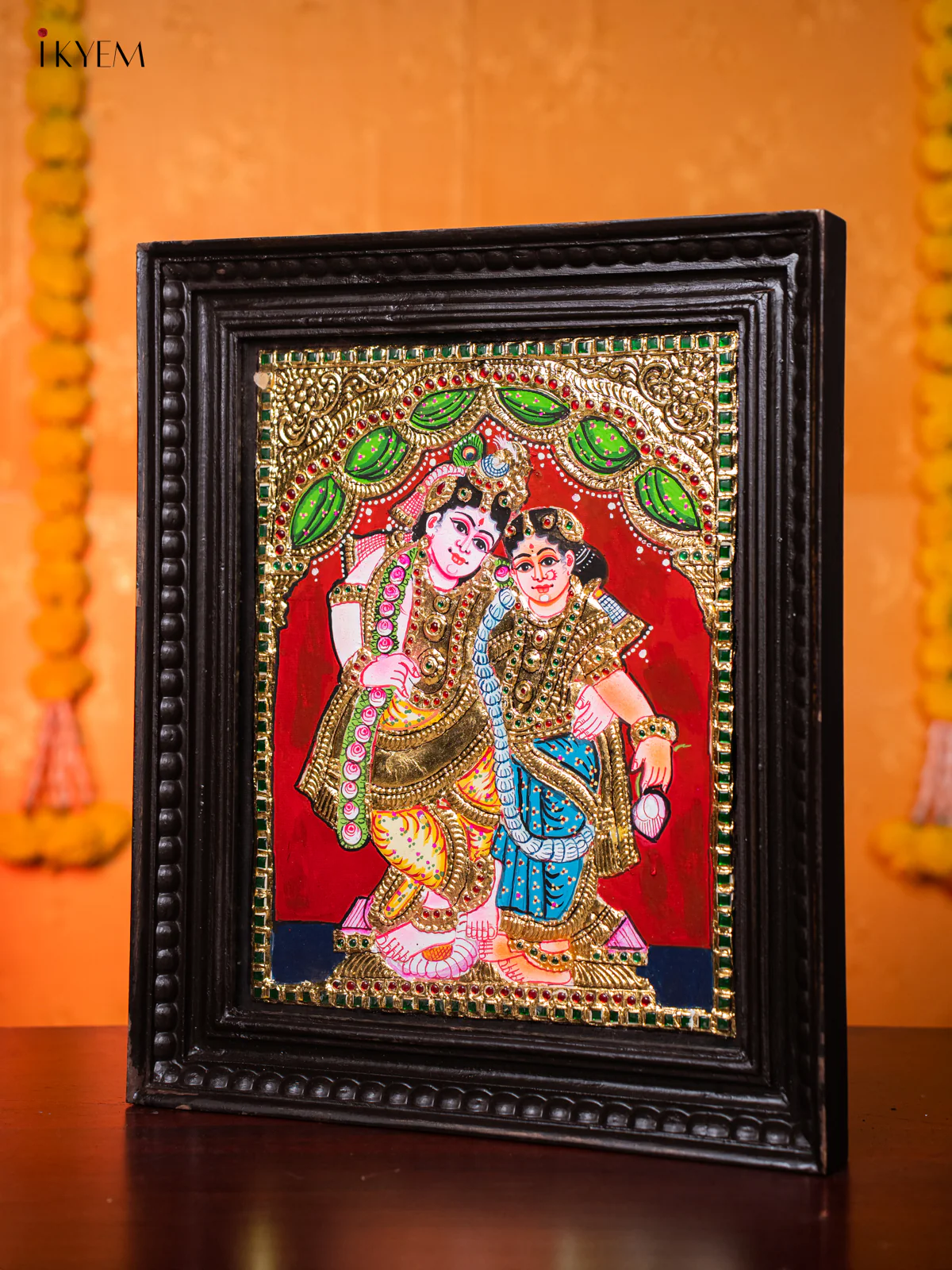 Divine Couple Krishna Rukmani Tanjore painting - (18×15) Inch - KJ03226 - Image 2