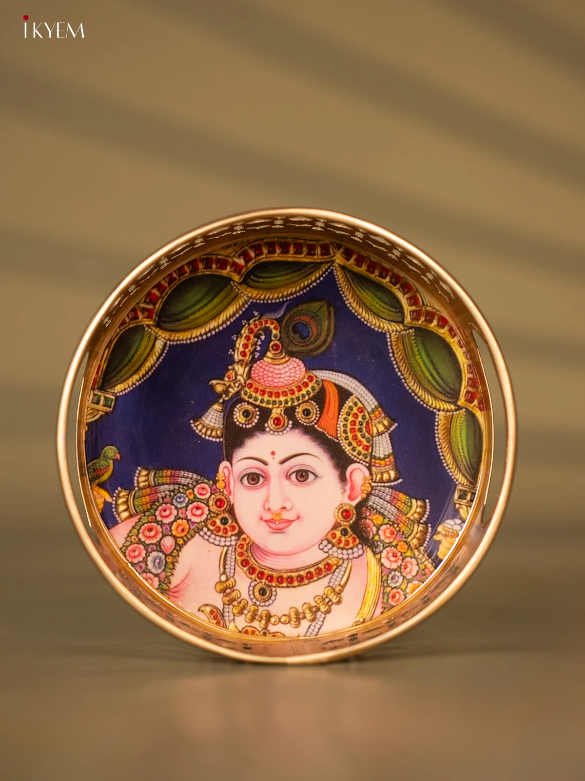 Metal Digital Tray- Krishna With Green - 6 Inches - KH05181