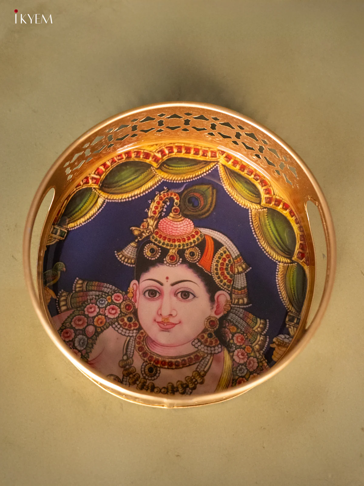 Metal Digital Tray- Krishna With Green - 6 Inches - KH05181 - Image 4