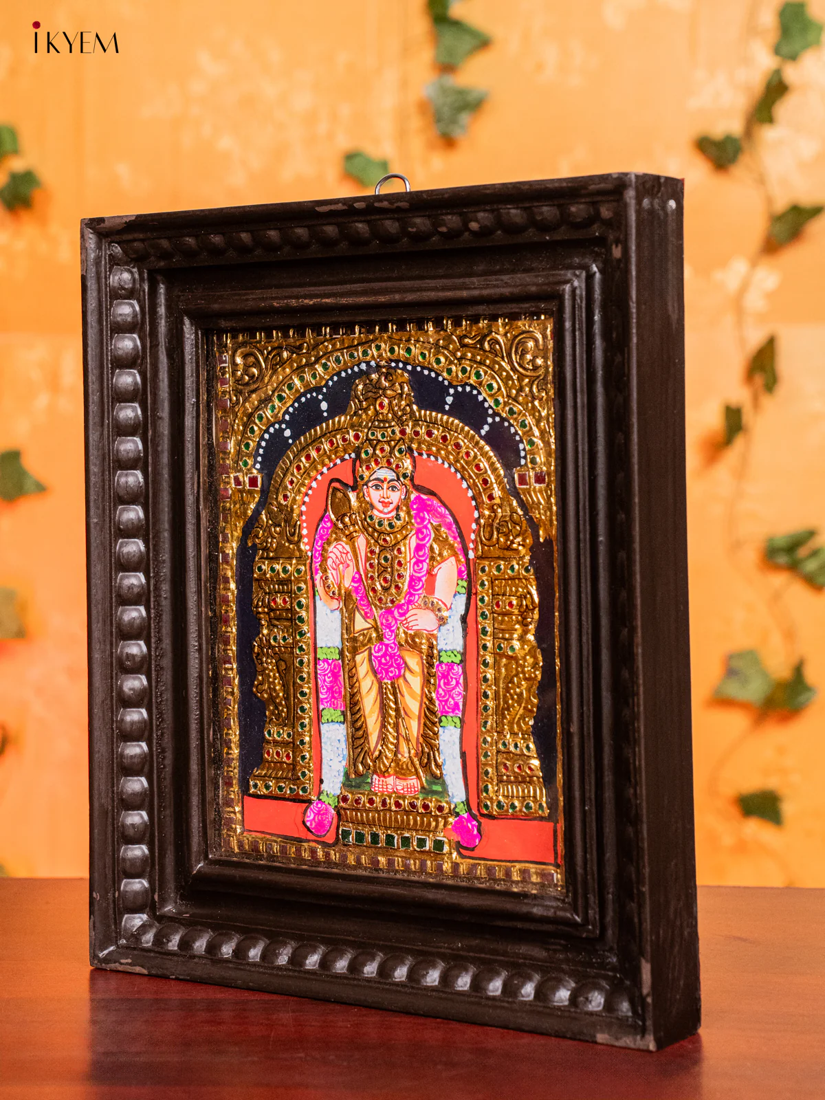 Majestic Lord Murugan Thanjavur painting In Teak Wood Frame (13x11 Inch)- KH26145 - Image 4