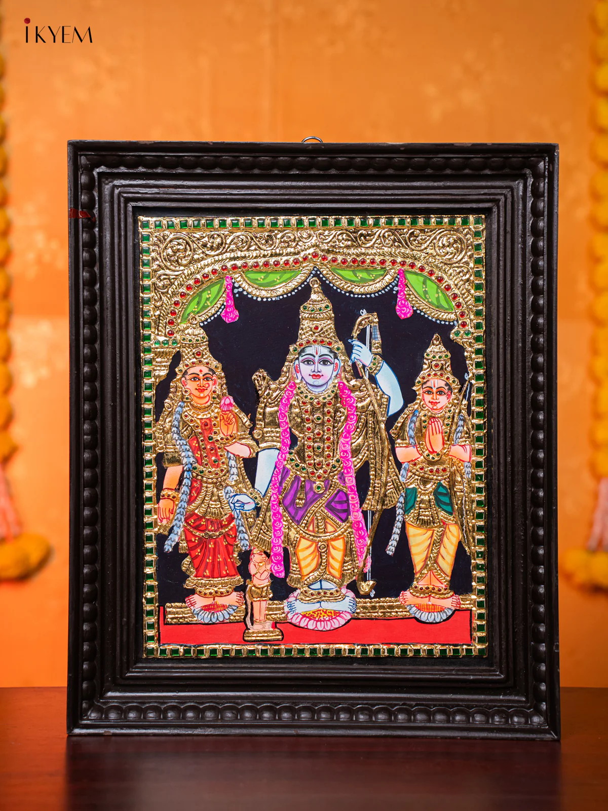 Stunning Thanjavur Painting Of Lord Ram, Sita & Lakshman (18*15 Inches) - KJ03233