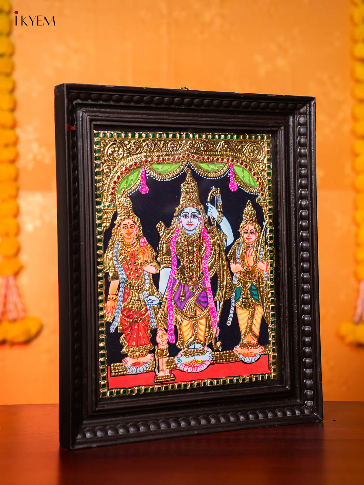 Stunning Thanjavur Painting Of Lord Ram, Sita & Lakshman (18*15 Inches) - KJ03233 - Image 4