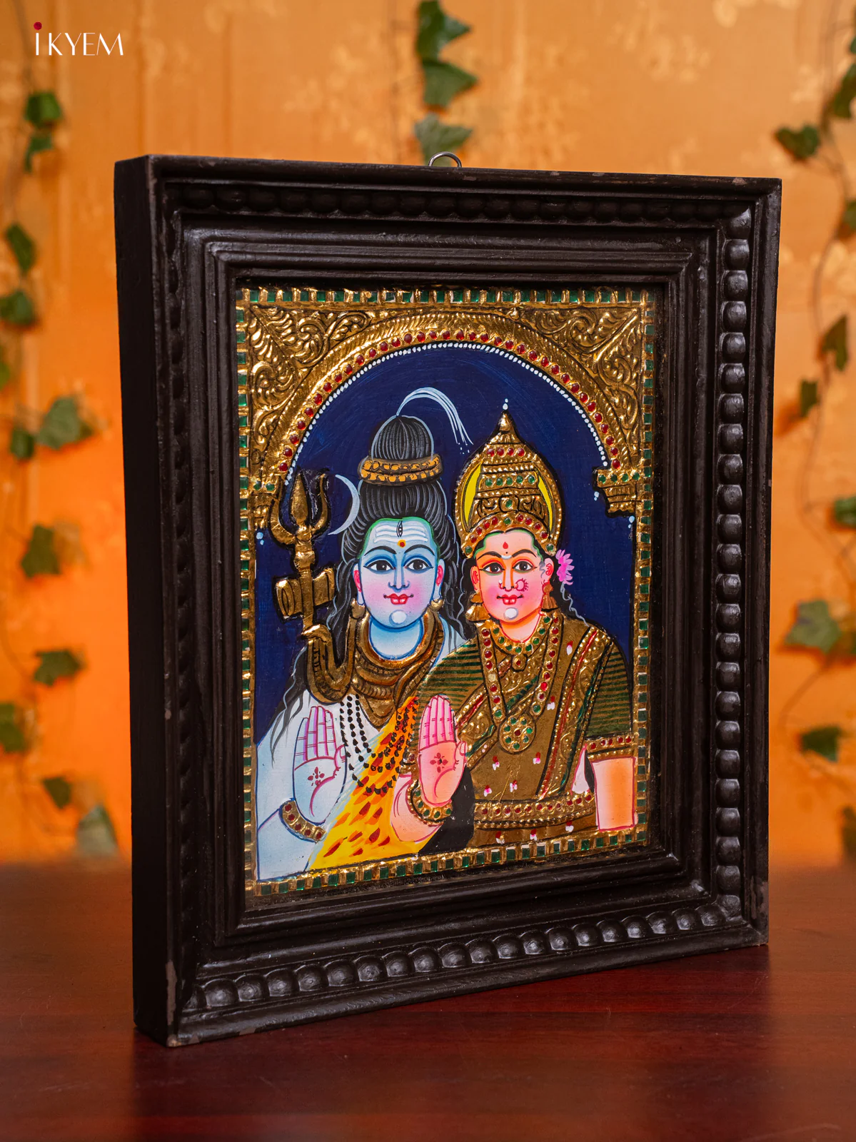 Divine Lord Shiva & Parvathi Tanjore Painting in Teak Wood Frame (13x15 Inch) - KH26172 - Image 2