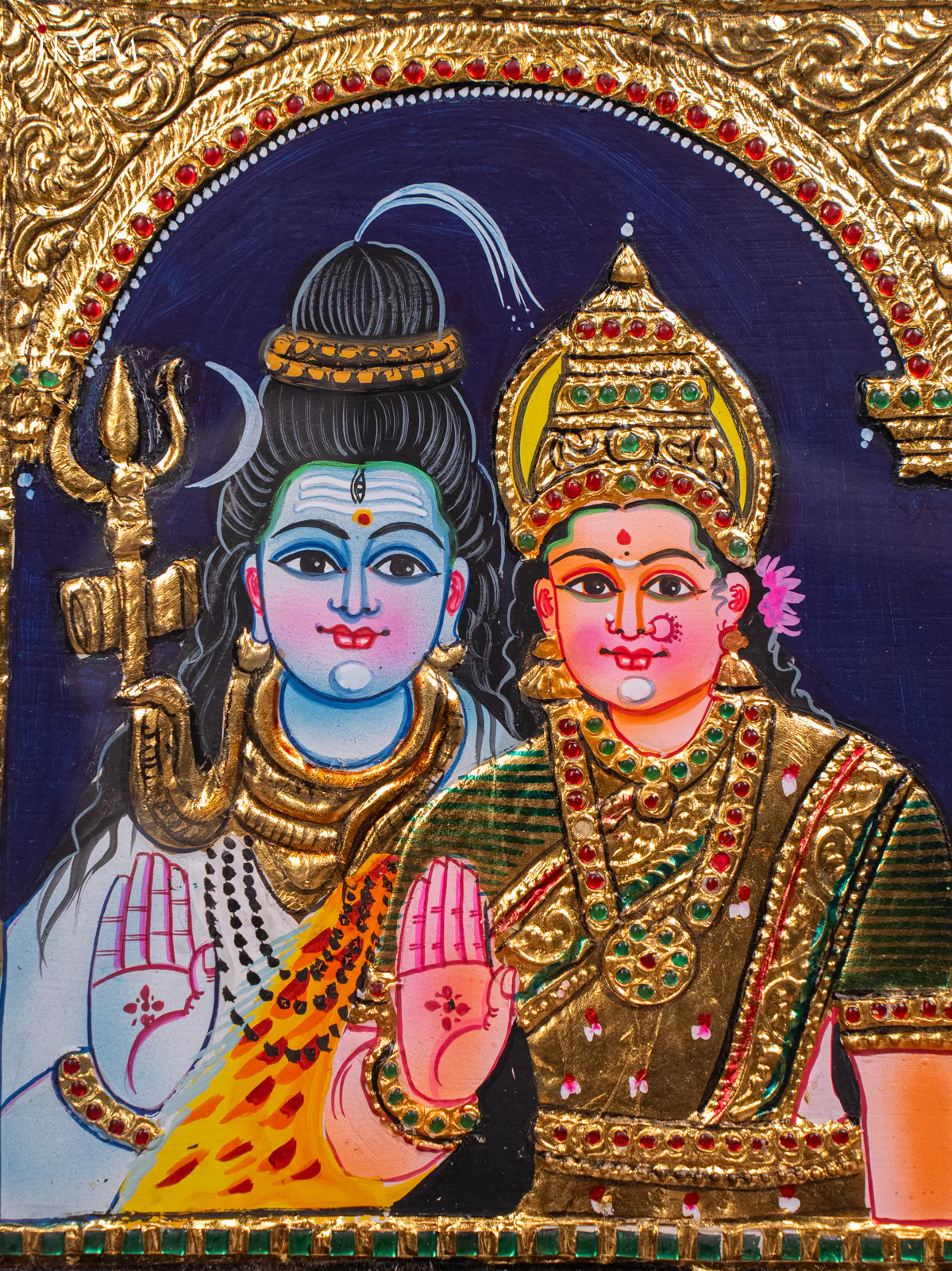 Divine Lord Shiva & Parvathi Tanjore Painting in Teak Wood Frame (13x15 Inch) - KH26172 - Image 3